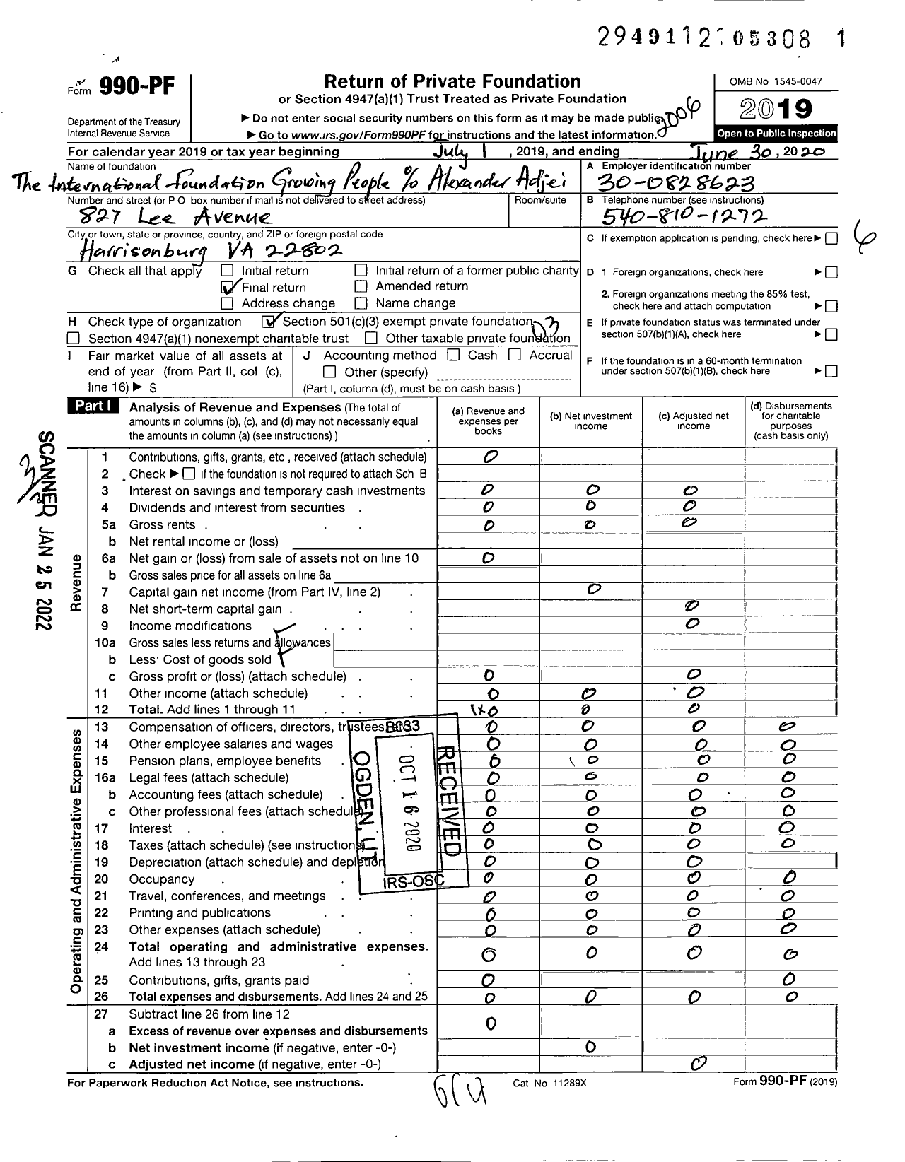 Image of first page of 2019 Form 990PF for The International Foundation Growing People