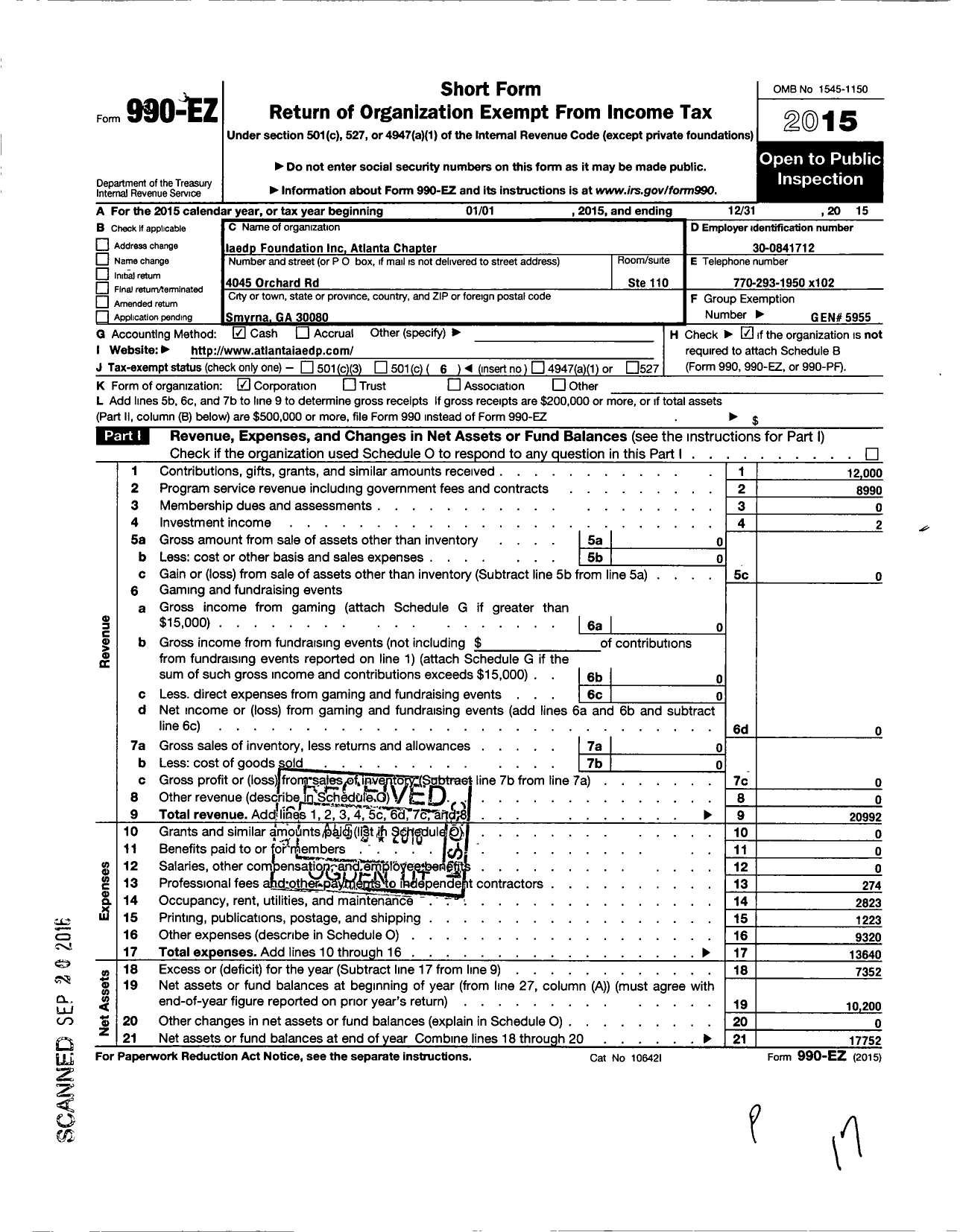 Image of first page of 2015 Form 990EO for International Association of Eating Disorders Professionals Foundati