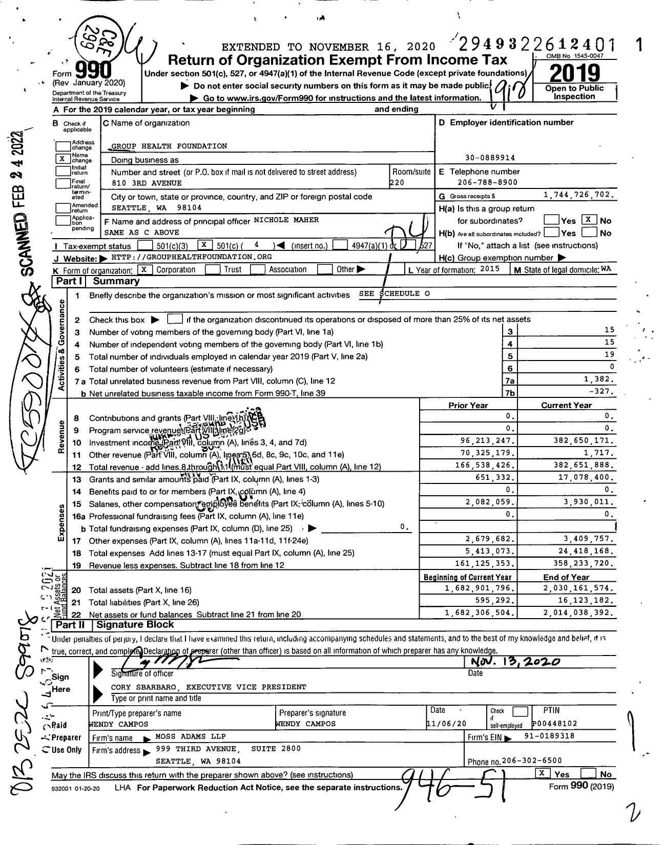 Image of first page of 2019 Form 990O for Inatai Foundation