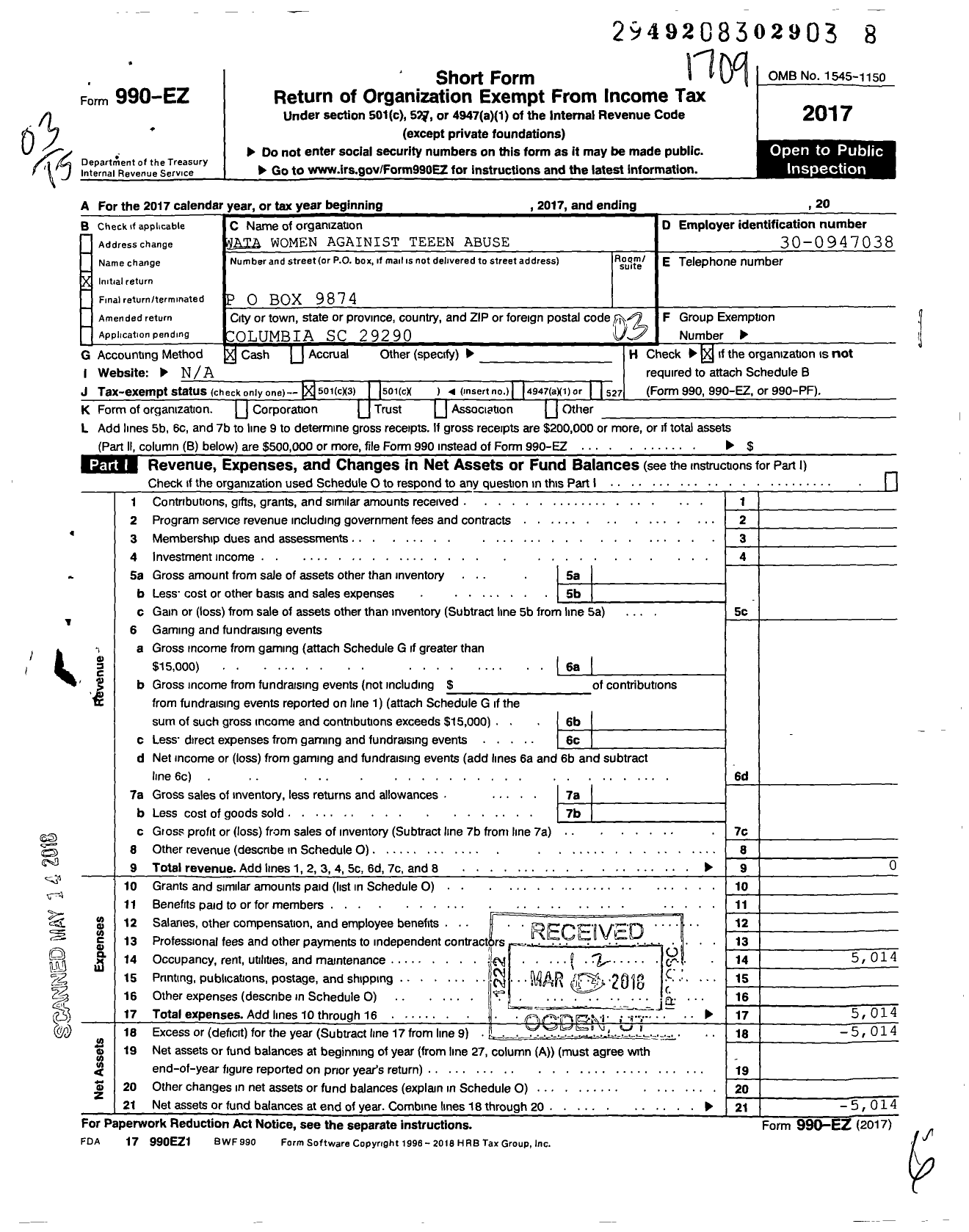 Image of first page of 2016 Form 990EZ for Wata Women Against Teen Abuse