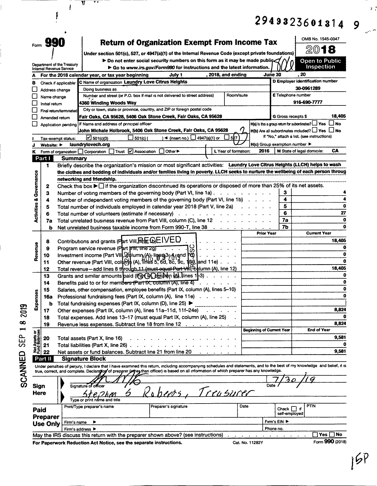 Image of first page of 2017 Form 990 for Laundry Love Citrus Heights