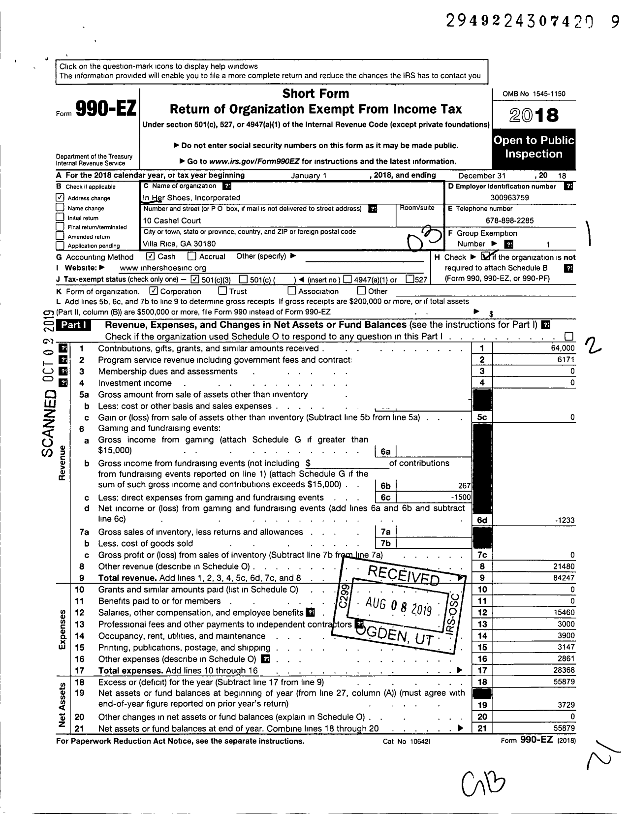 Image of first page of 2018 Form 990EZ for In Her Shoes