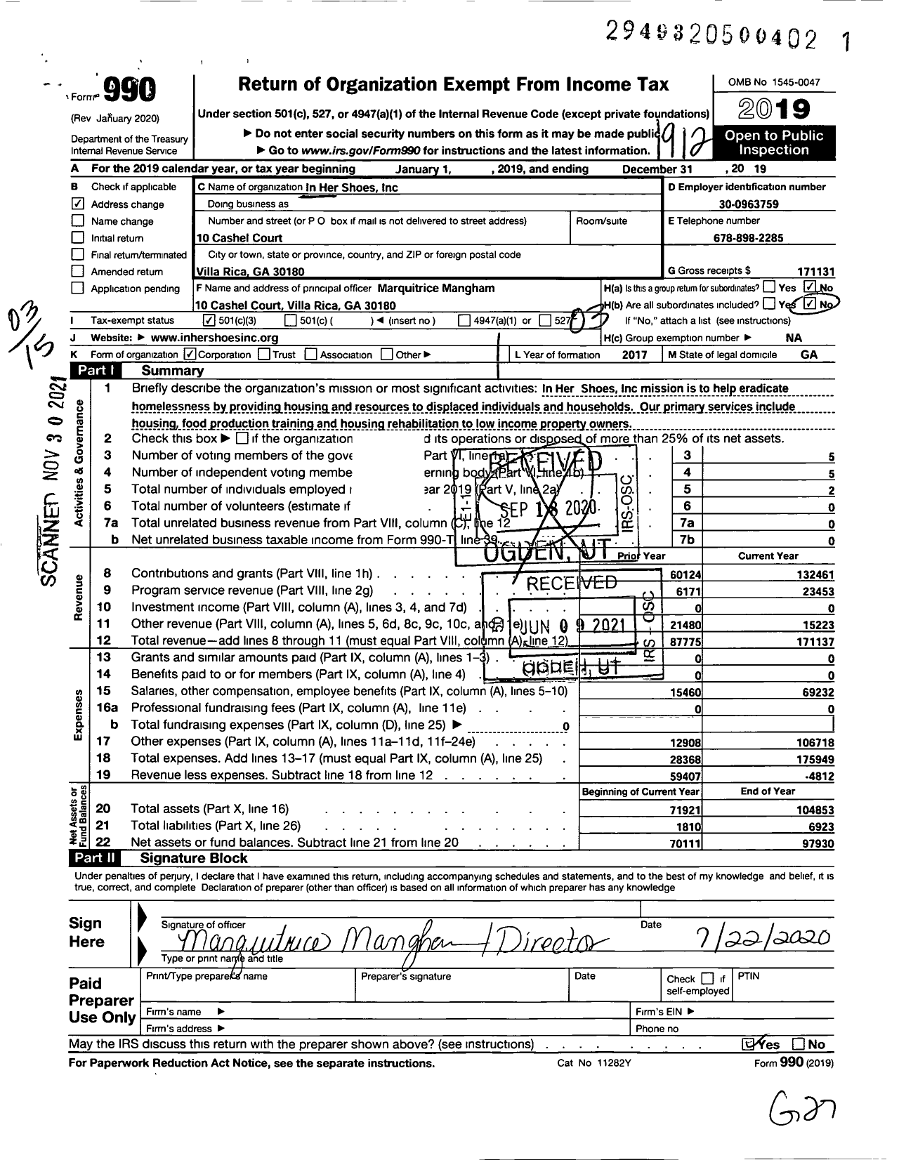 Image of first page of 2019 Form 990 for In Her Shoes