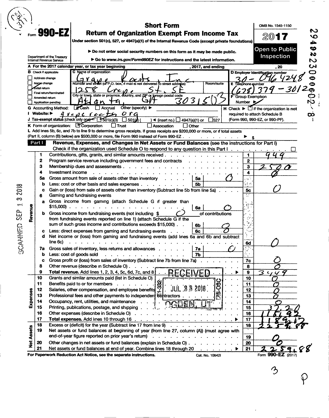 Image of first page of 2017 Form 990EZ for Grape Roots