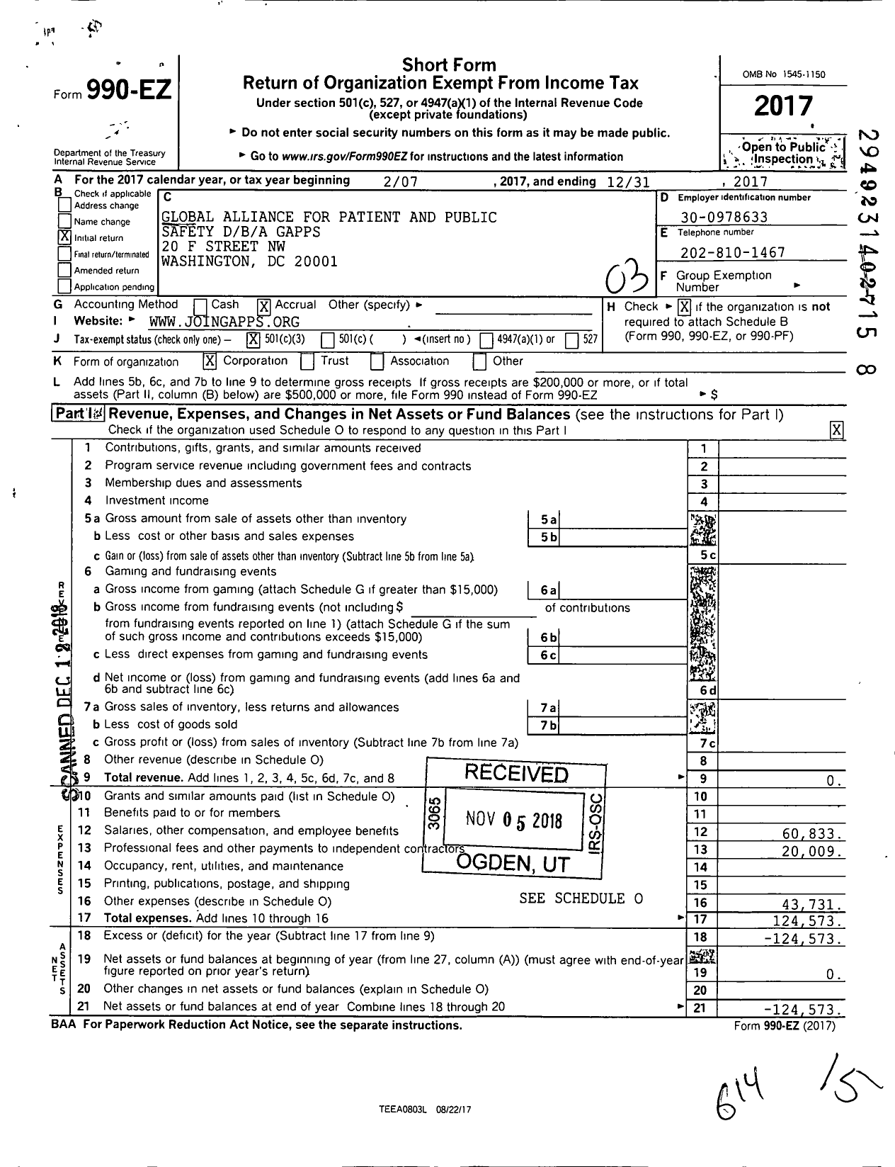 Image of first page of 2017 Form 990EZ for B / A Gapps