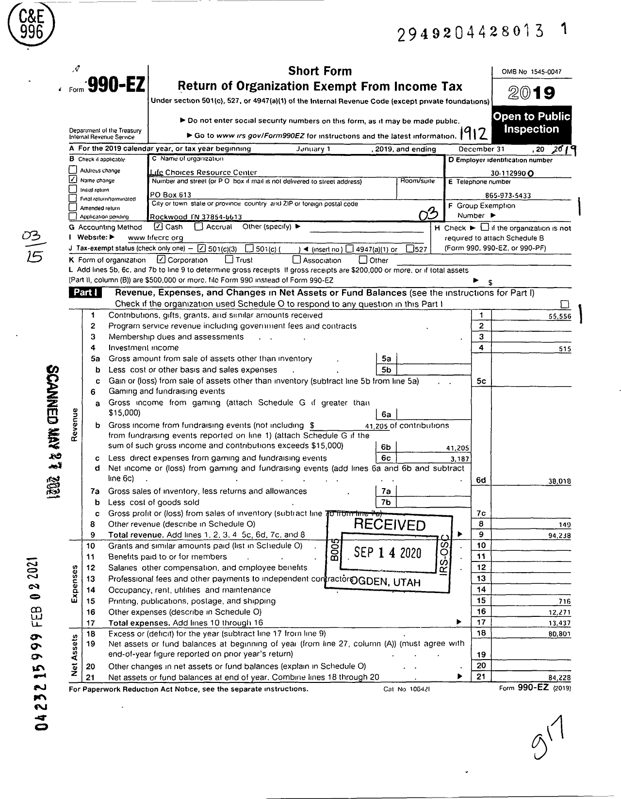 Image of first page of 2019 Form 990EZ for Life Choices Medical Center