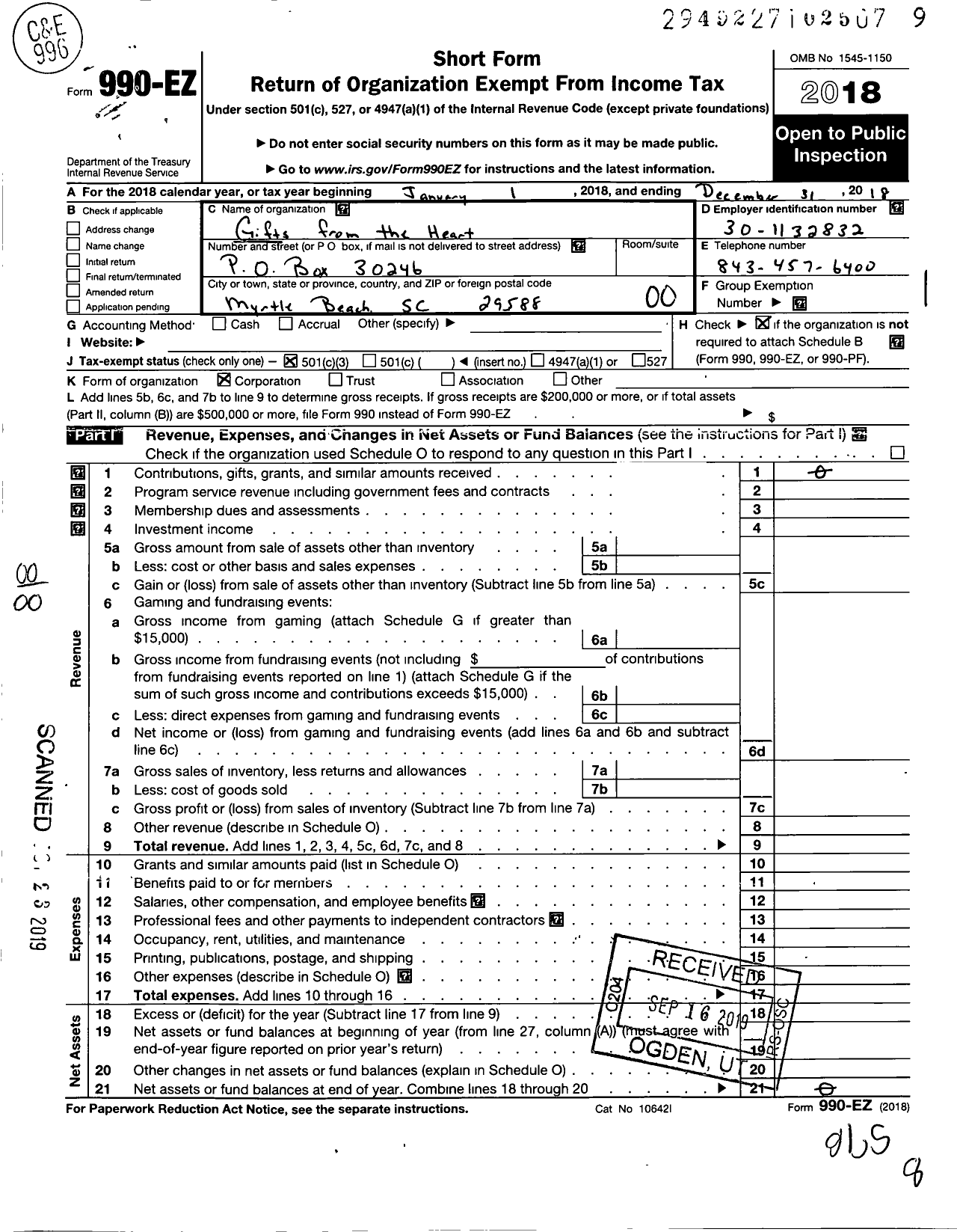 Image of first page of 2018 Form 990EO for Gifts From the Heart