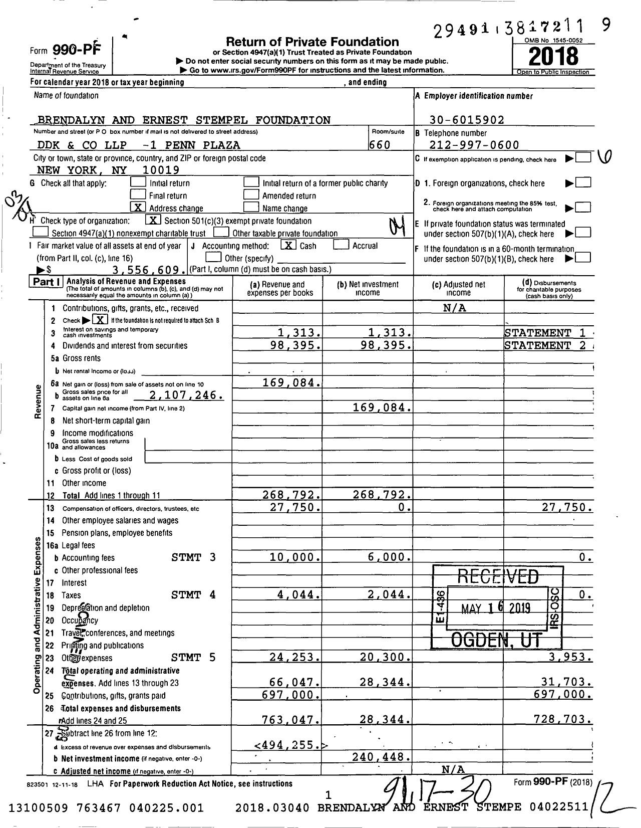 Image of first page of 2018 Form 990PF for Brendalyn and Ernest Stempel Foundation