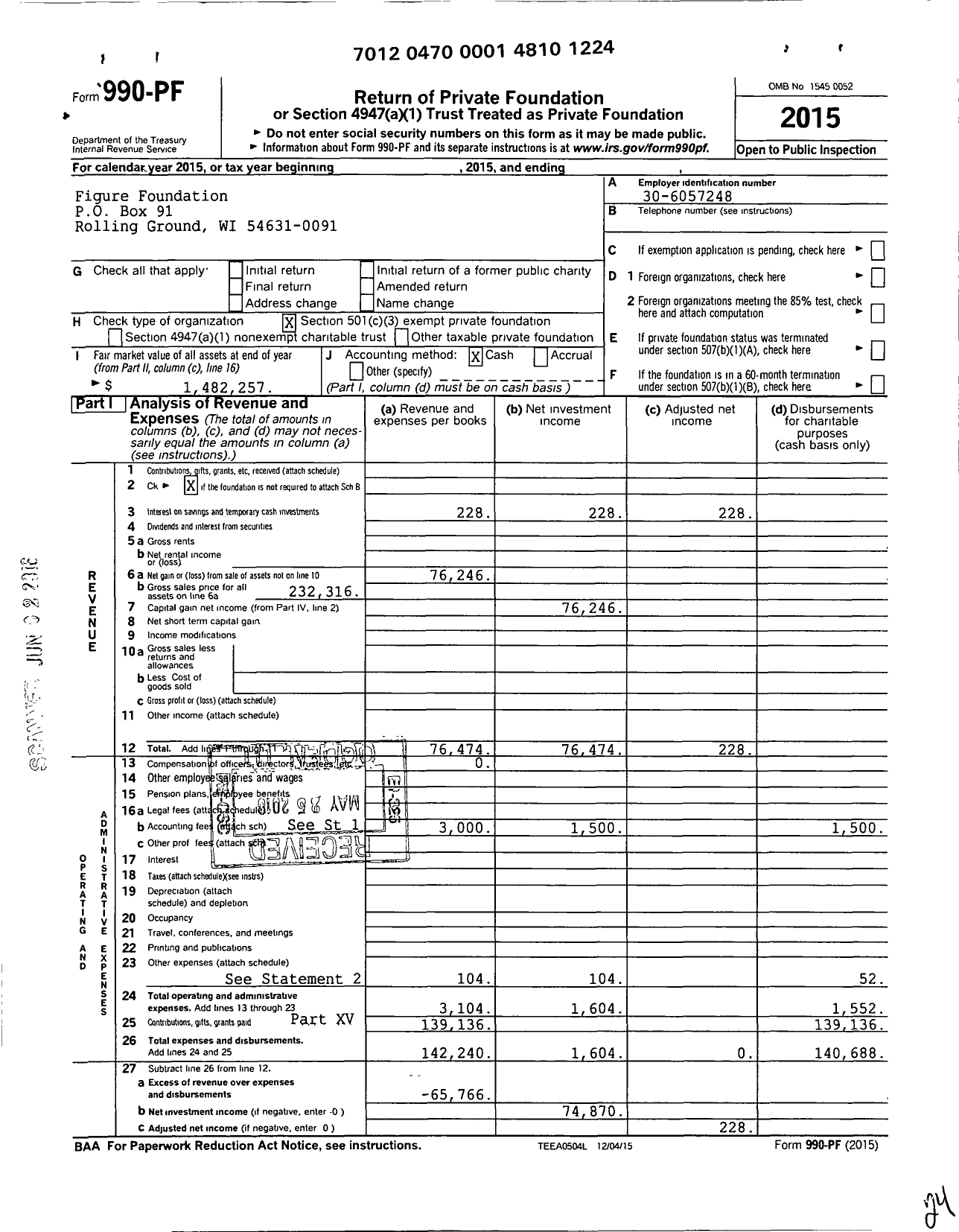 Image of first page of 2015 Form 990PF for Figure Foundation