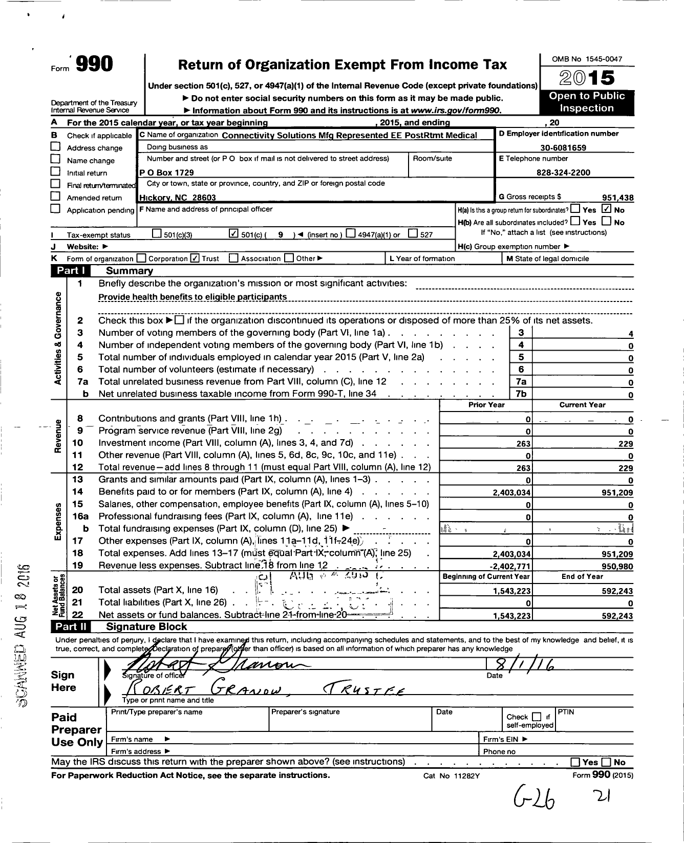 Image of first page of 2015 Form 990O for Connectivity Solutions MFG Represented Ee Postrtmt Medical