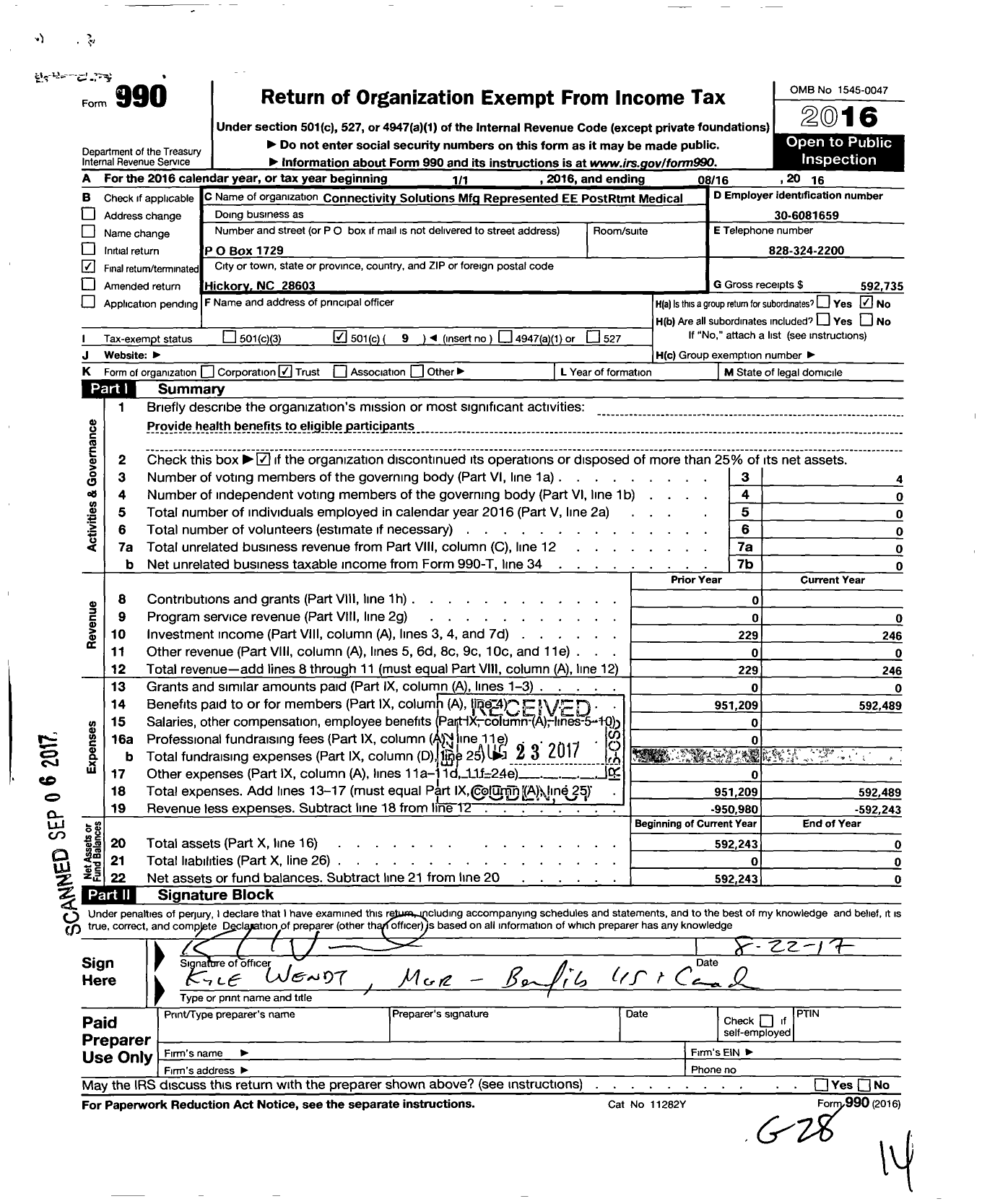 Image of first page of 2015 Form 990O for Connectivity Solutions MFG Represented Ee Postrtmt Medical