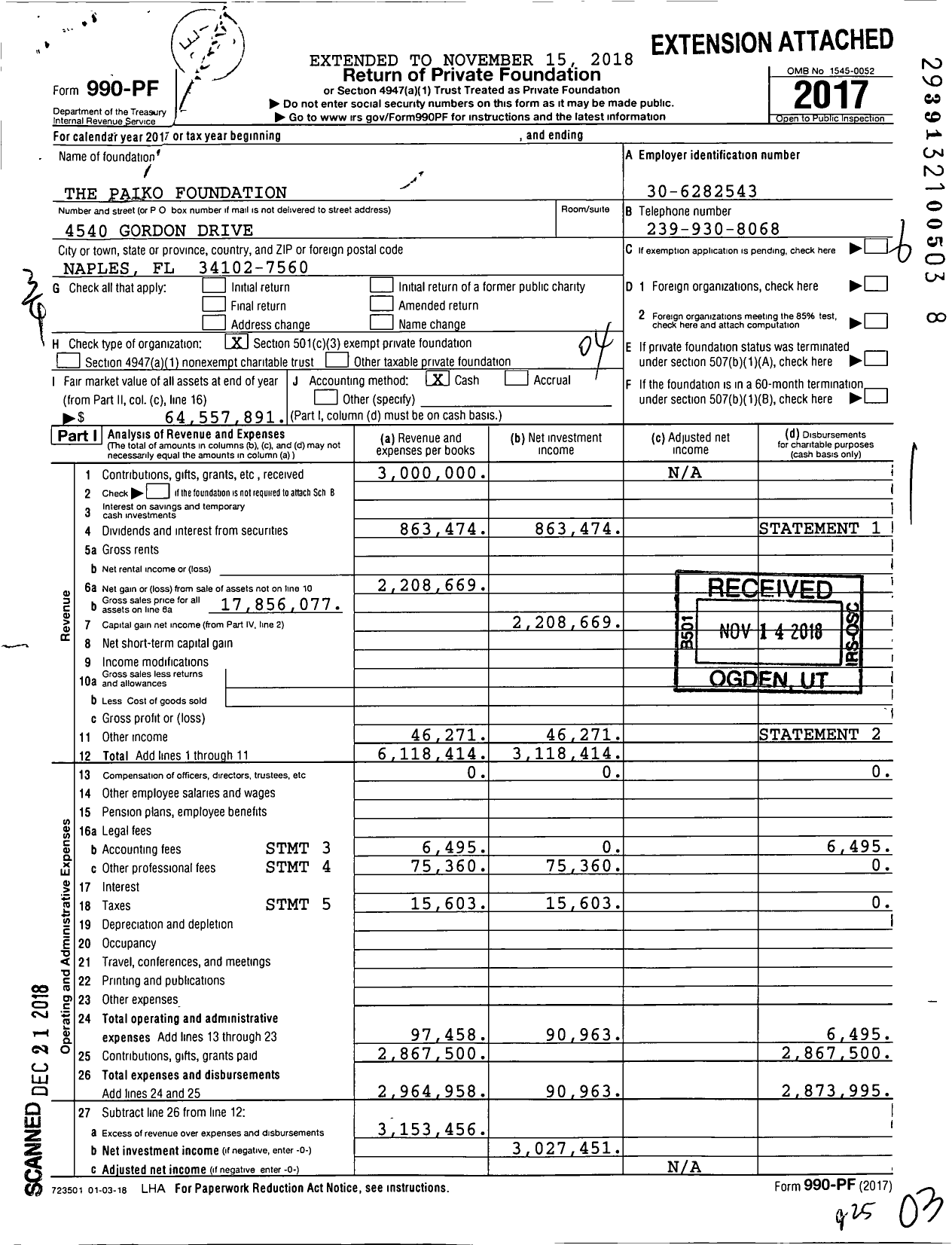 Image of first page of 2017 Form 990PF for Berry Charitable Foundation