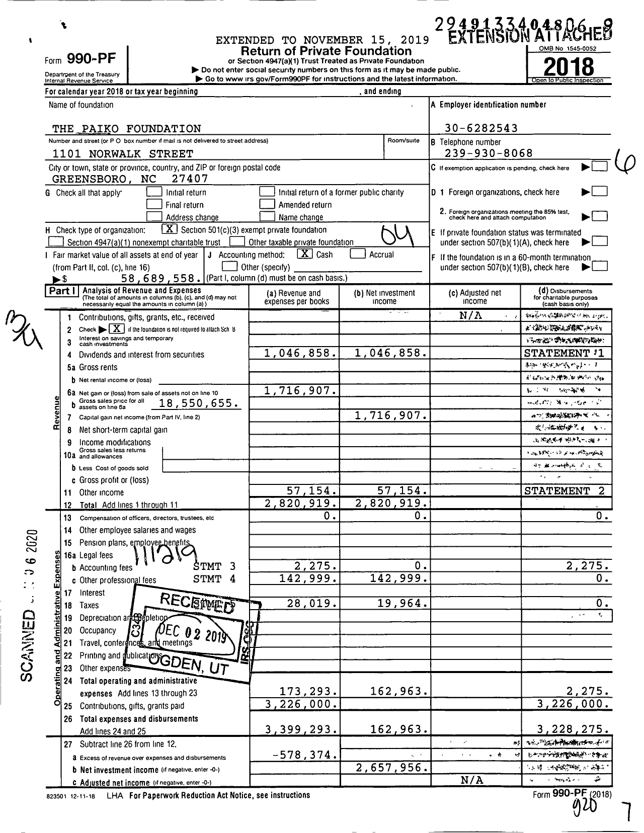 Image of first page of 2018 Form 990PF for Berry Charitable Foundation