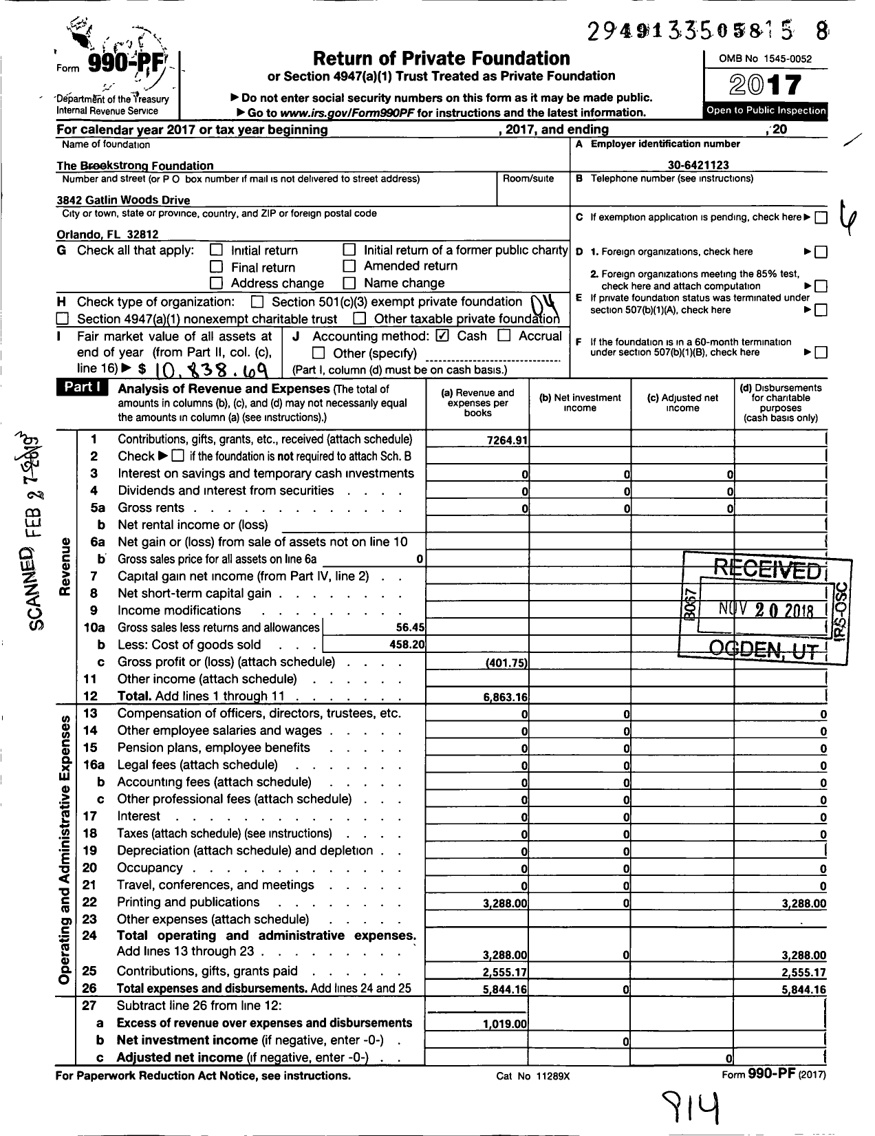 Image of first page of 2017 Form 990PF for Brookestrong Foundation