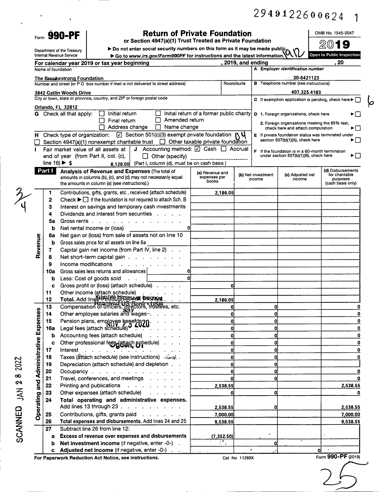 Image of first page of 2019 Form 990PF for Brookestrong Foundation