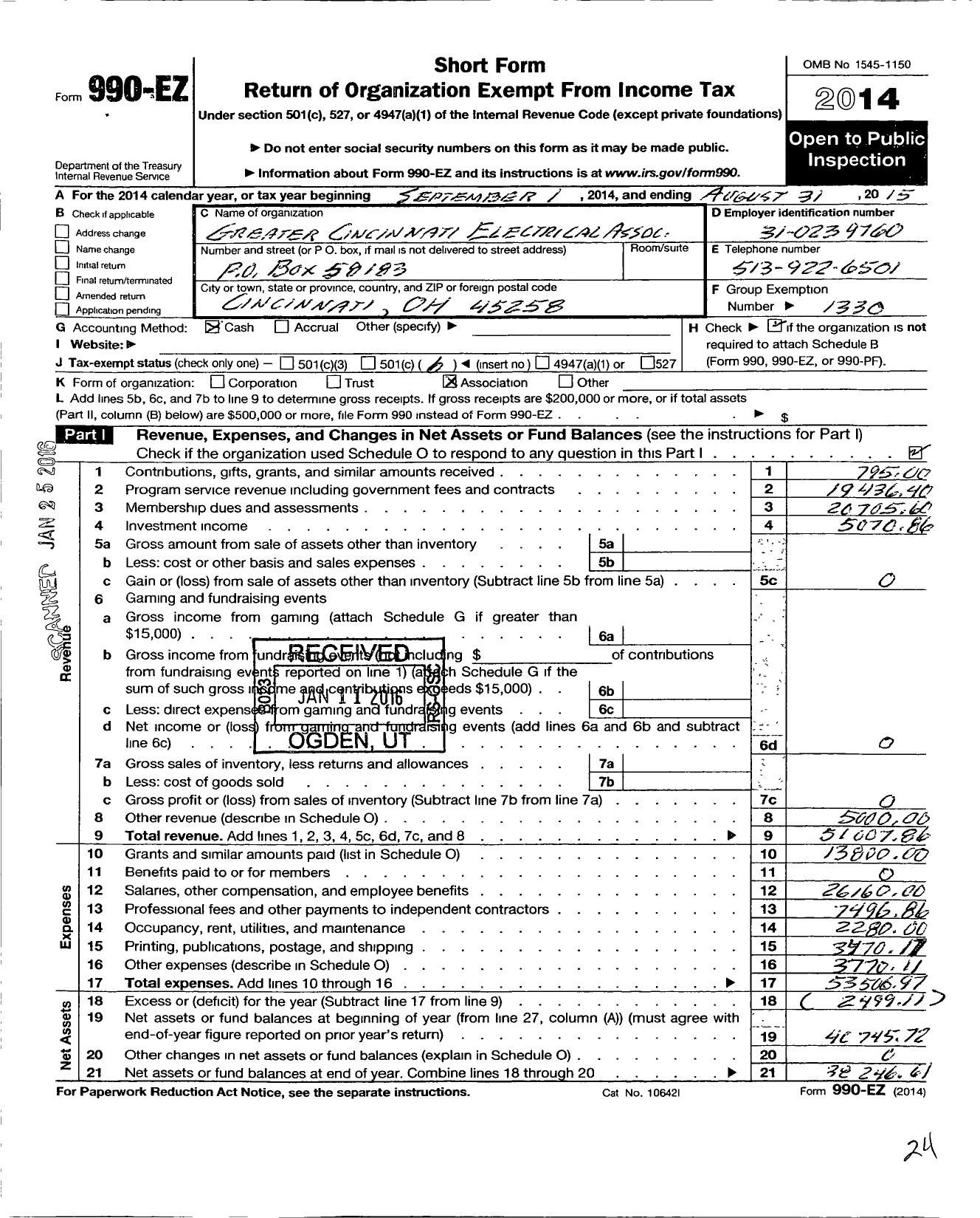 Image of first page of 2014 Form 990EO for Greater Cincinnati Electrical Association