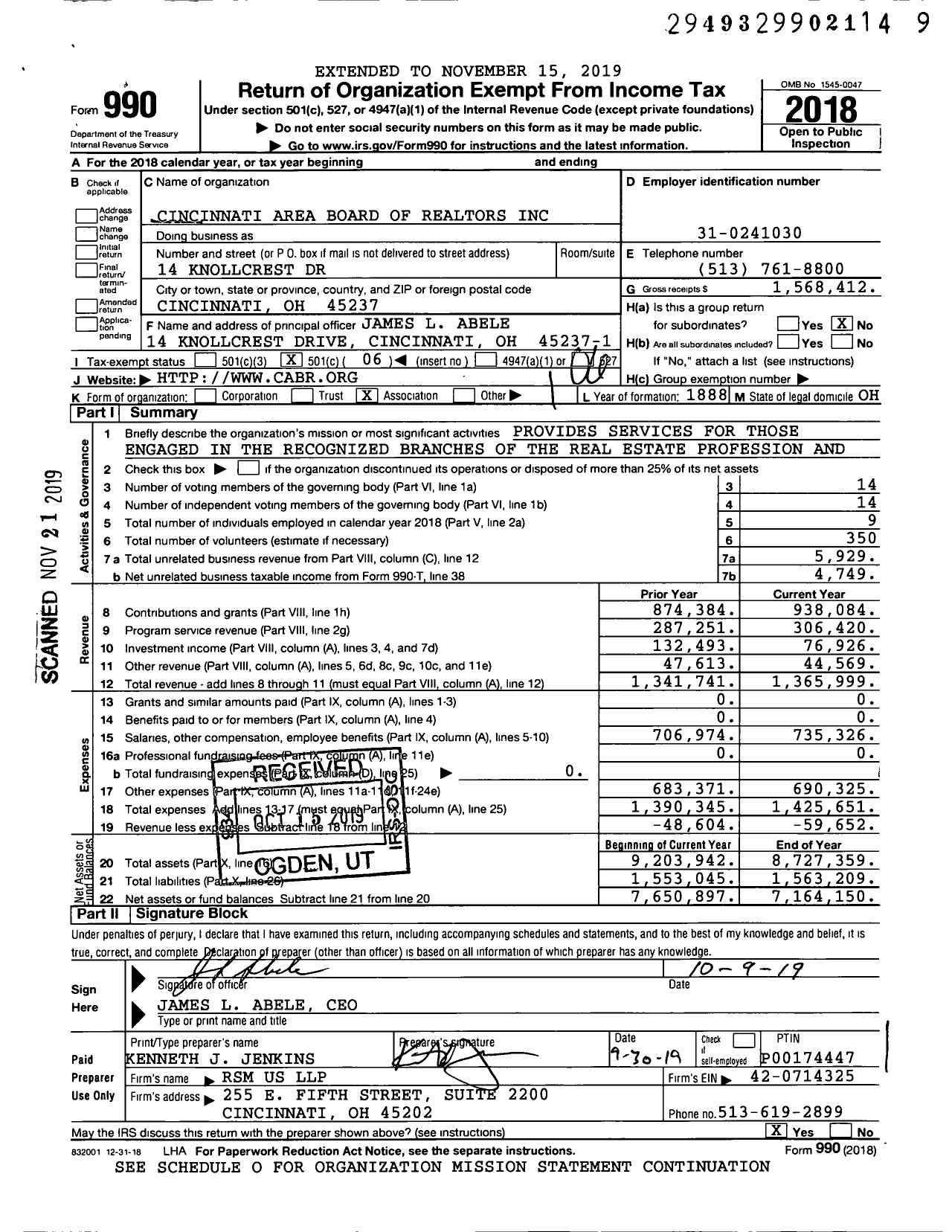 Image of first page of 2018 Form 990O for Realtor Alliance of Greater Cincinnati (CABR)