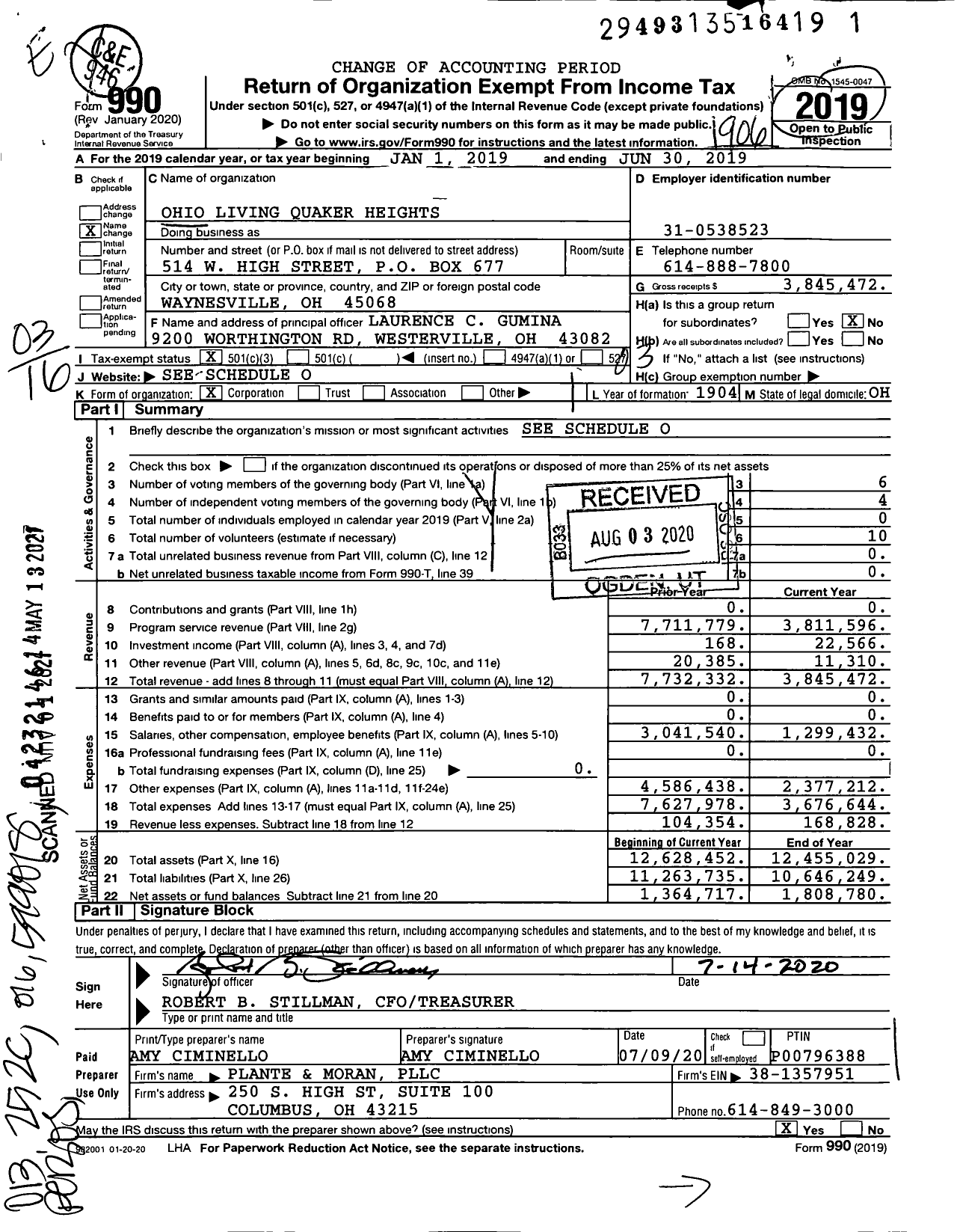 Image of first page of 2018 Form 990 for Ohio Living Quaker Heights