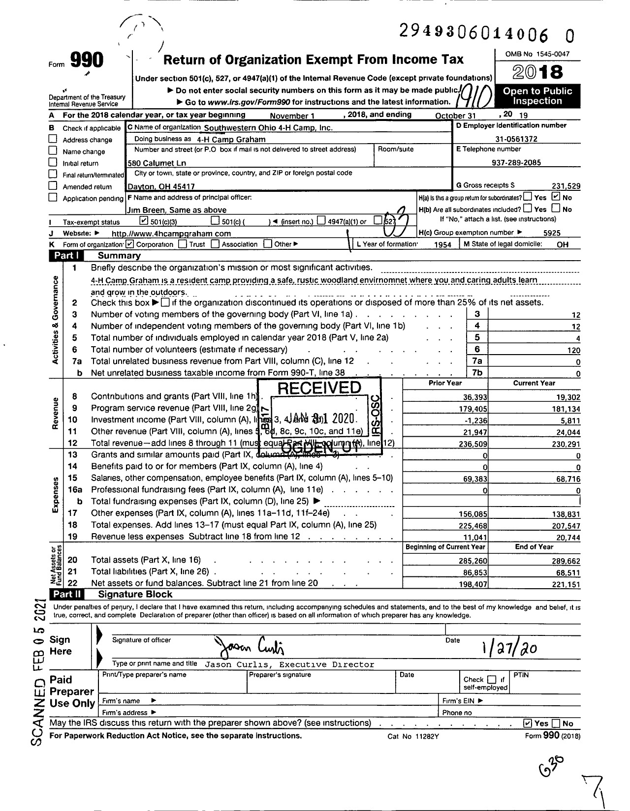 Image of first page of 2018 Form 990 for 4-H Camp Graham