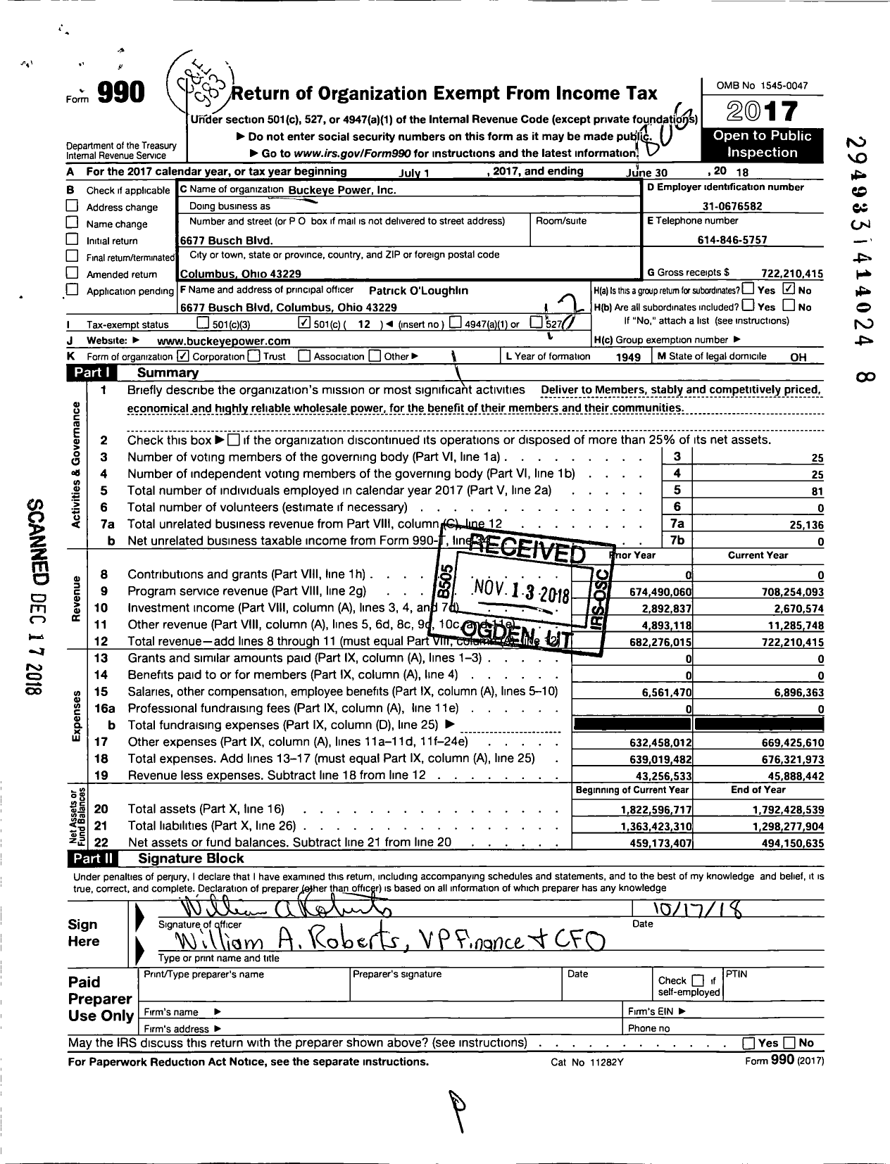 Image of first page of 2017 Form 990O for Buckeye Power