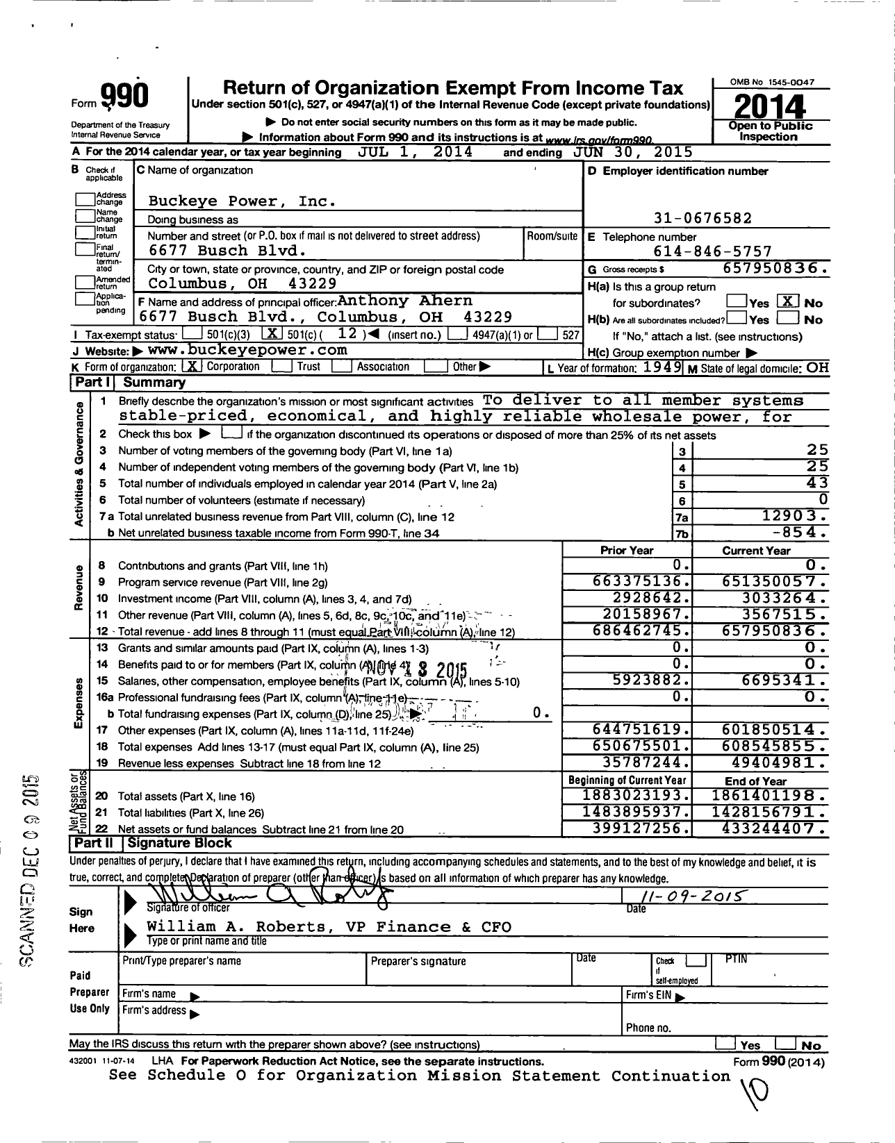 Image of first page of 2014 Form 990O for Buckeye Power