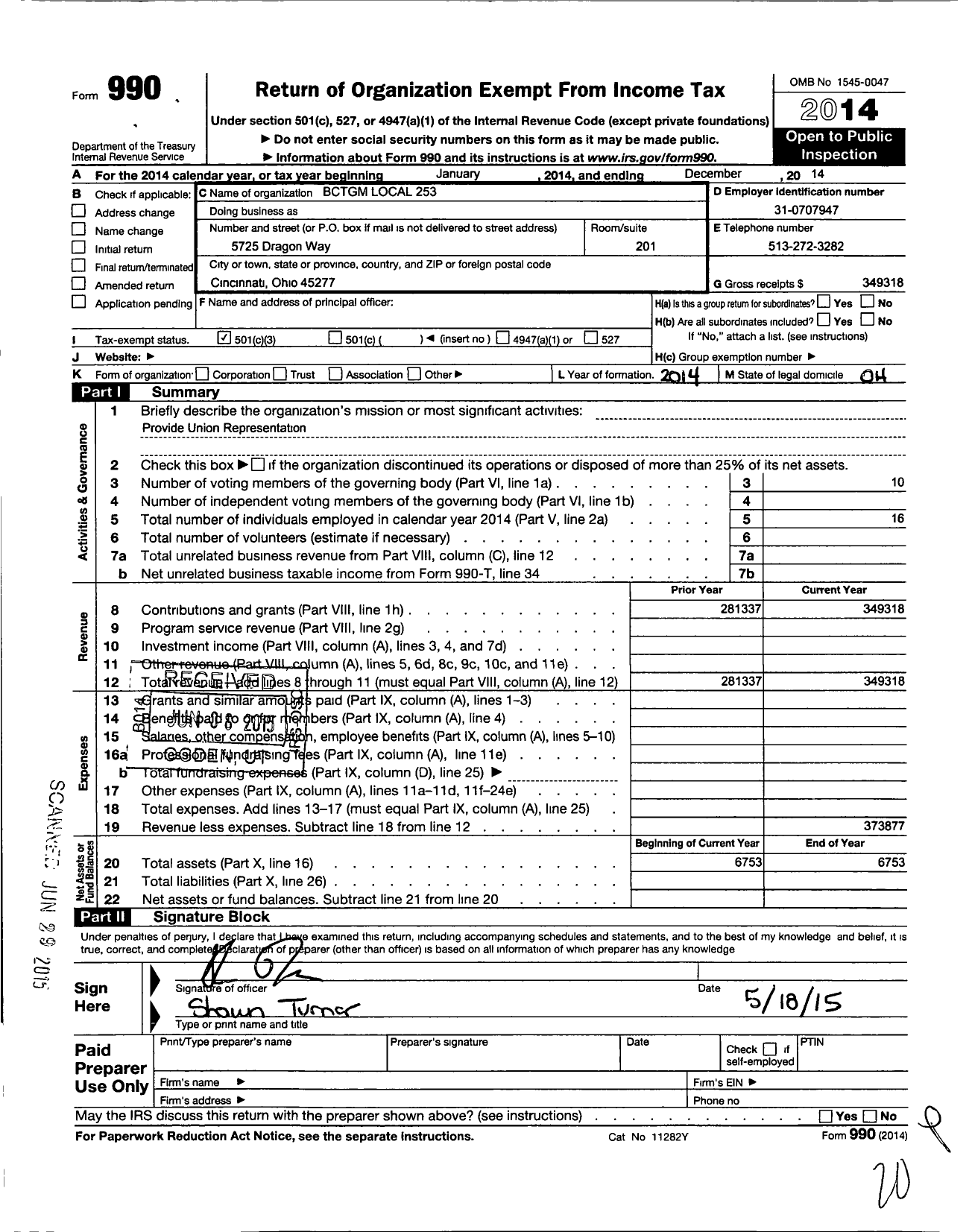 Image of first page of 2014 Form 990 for BCTGM International Union - 253