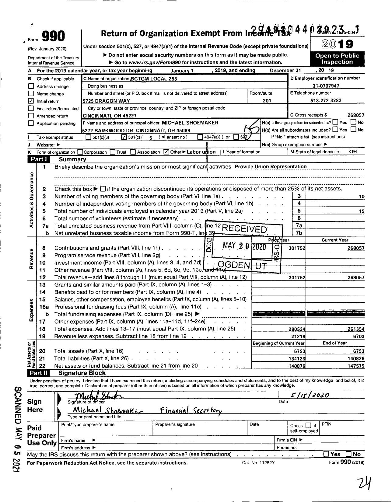 Image of first page of 2019 Form 990O for BCTGM International Union - 253