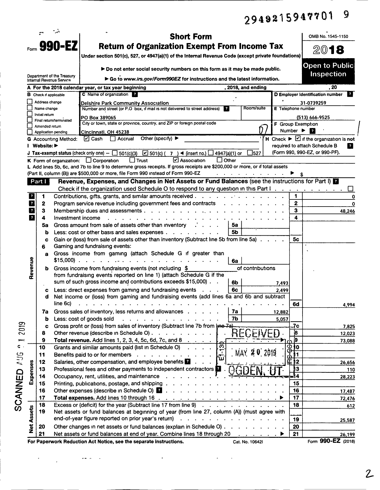 Image of first page of 2018 Form 990EO for Delshire Park Community Association