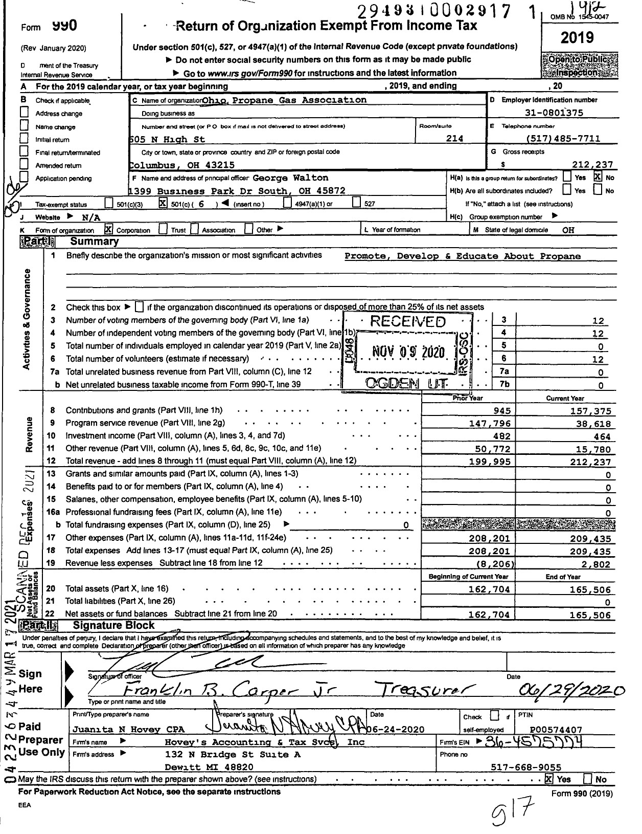 Image of first page of 2019 Form 990O for Ohio Propane Gas Association