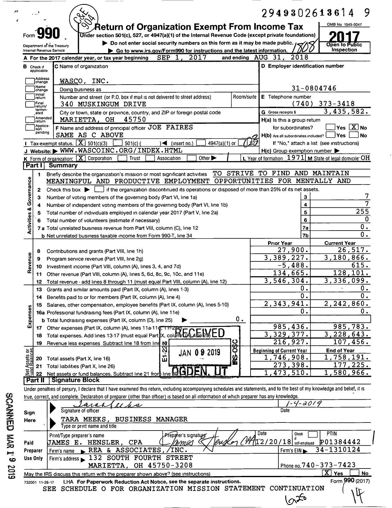 Image of first page of 2017 Form 990 for Wasco