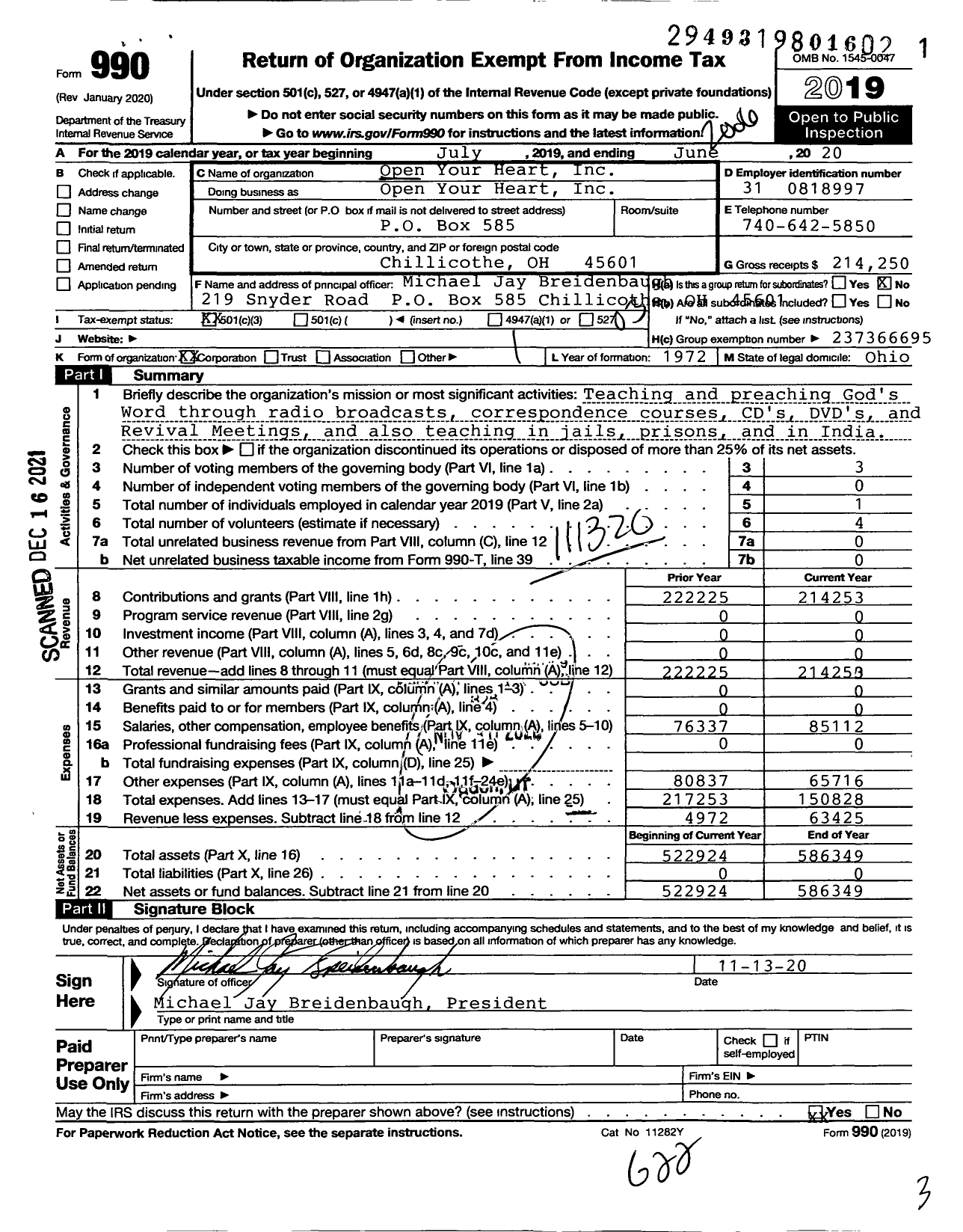 Image of first page of 2019 Form 990 for Open Yourheart