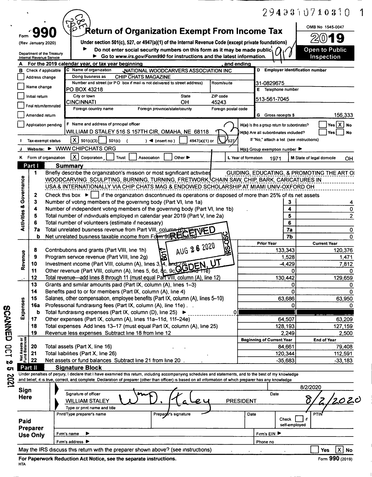 Image of first page of 2019 Form 990 for Chip Chats Magazine