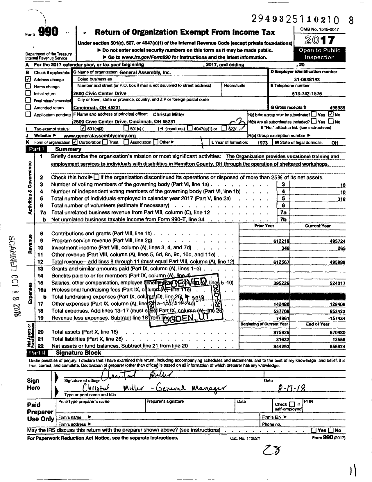 Image of first page of 2017 Form 990 for General Assembly