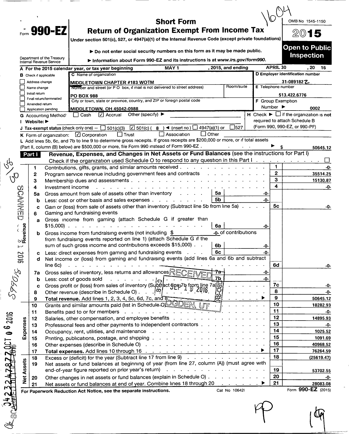 Image of first page of 2015 Form 990EO for Loyal Order of Moose - 183