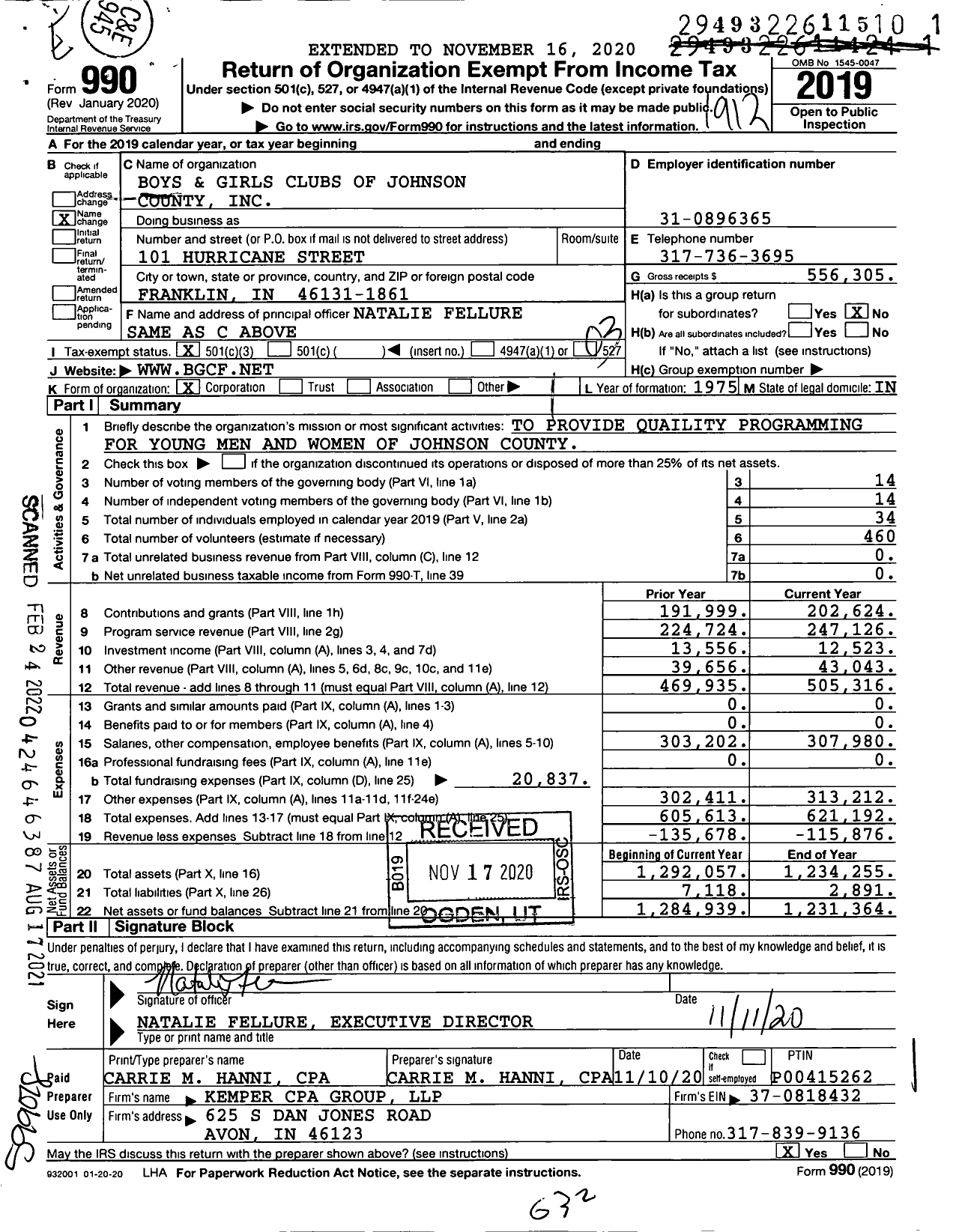 Image of first page of 2019 Form 990 for Boys and Girls Clubs of Johnson County