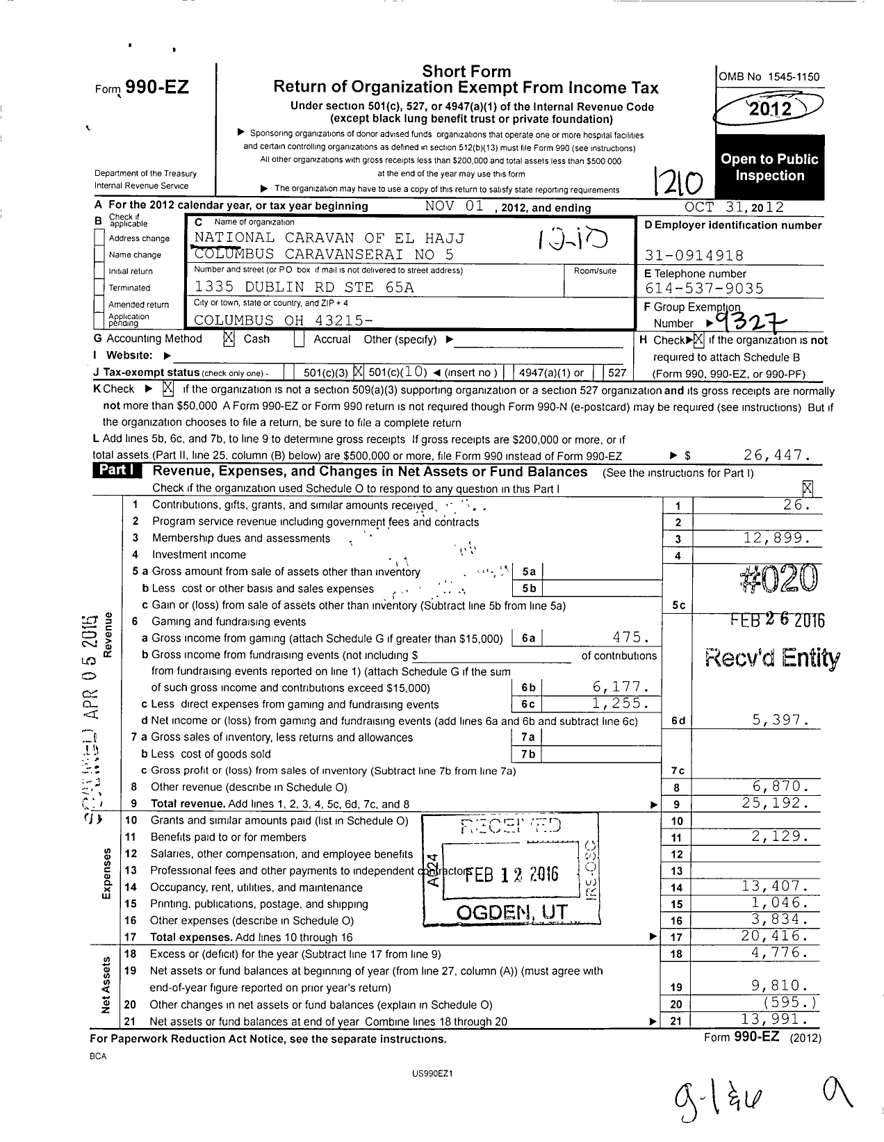 Image of first page of 2011 Form 990EO for National Caravan of El Hajj - Columbus Caravanserai No 5