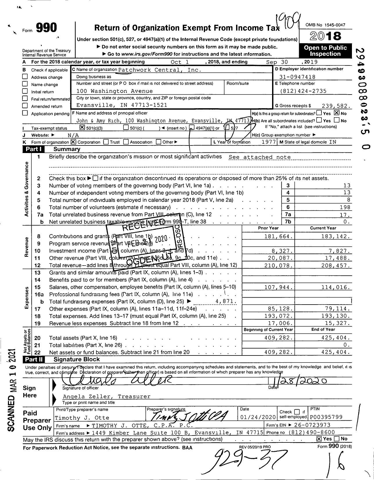 Image of first page of 2018 Form 990 for Patchwork Central