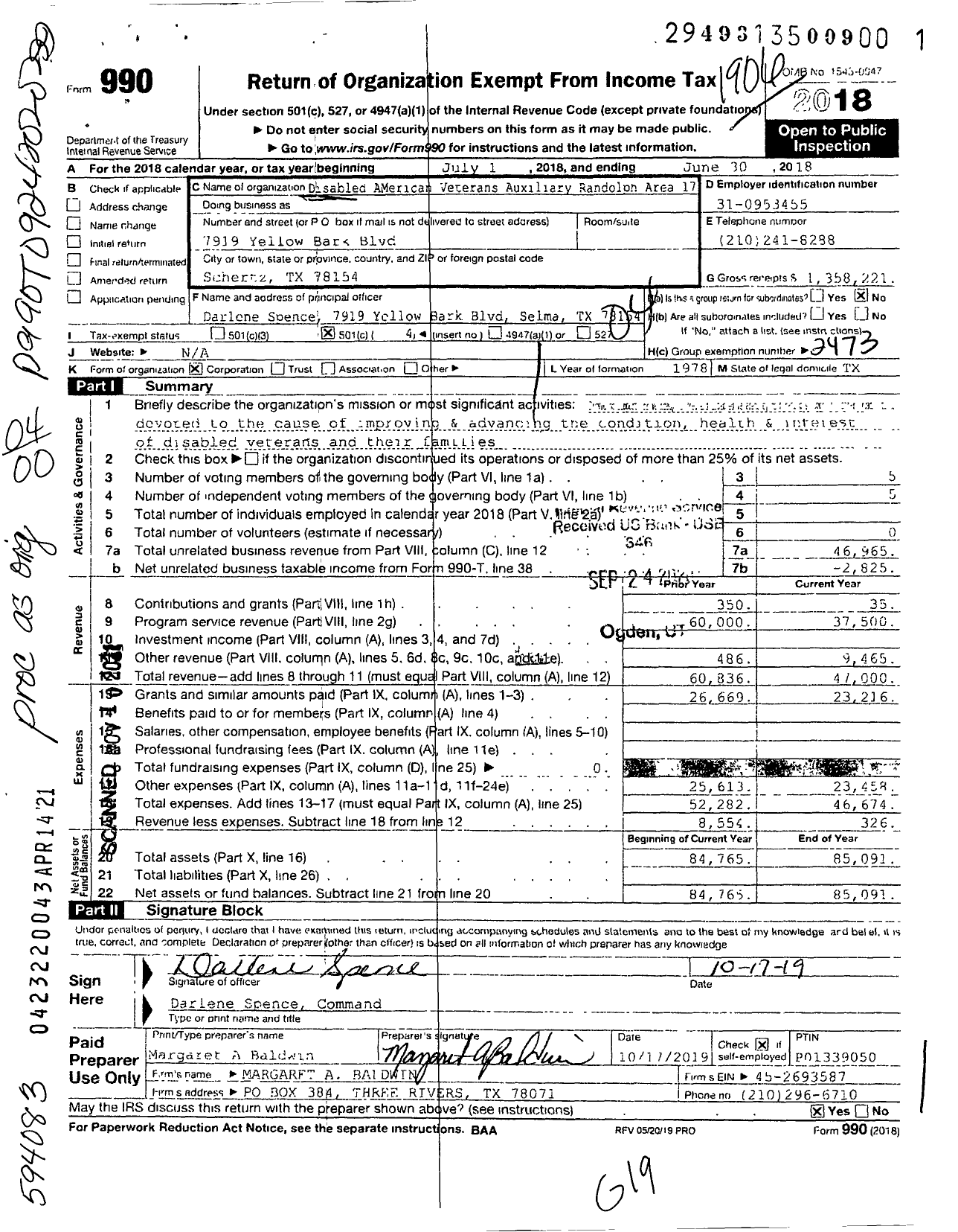 Image of first page of 2018 Form 990O for Disabled AMerican Veterans Auxiliary - Disabled AMerican Veterans Auxiliary Randolph Area 17