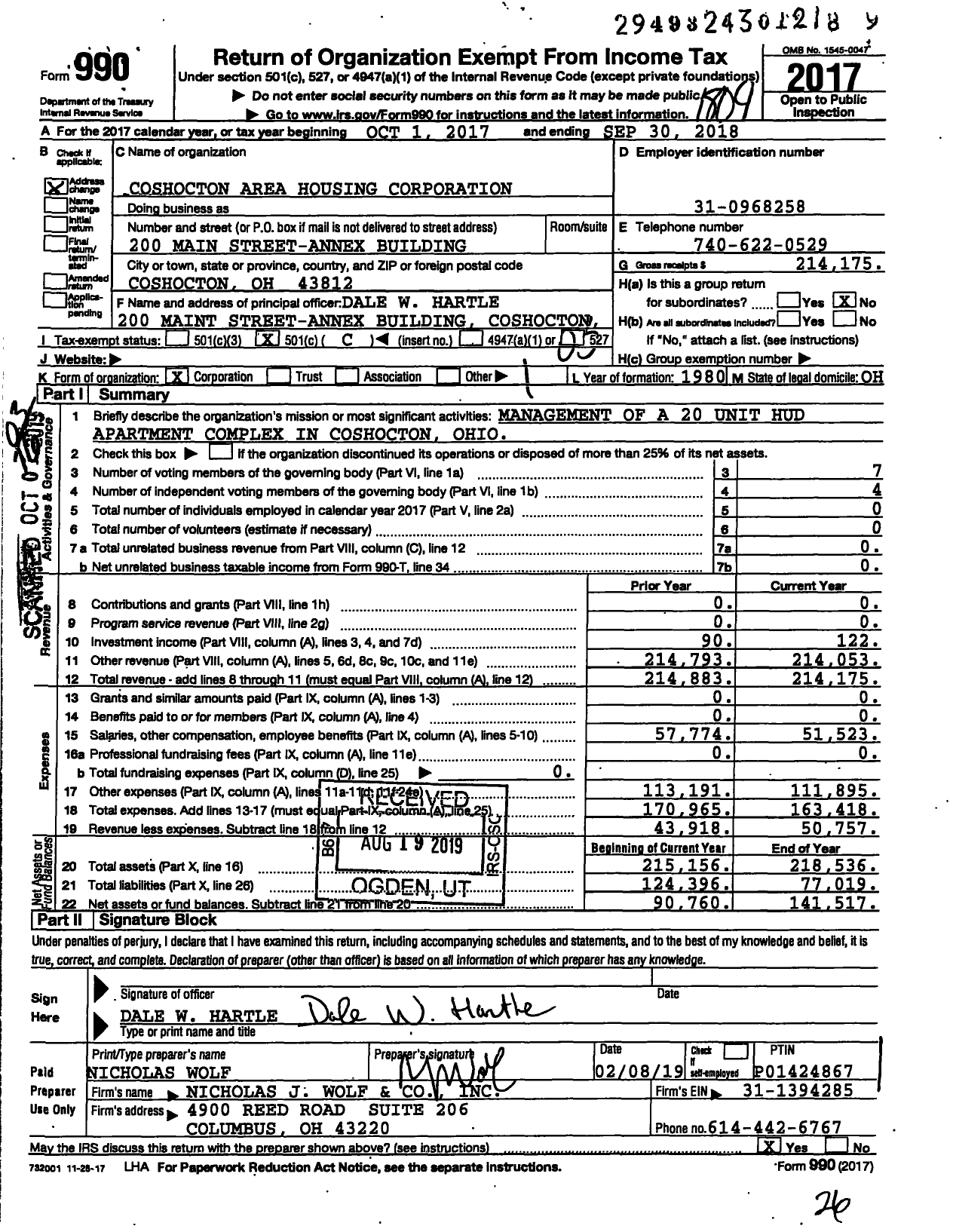 Image of first page of 2017 Form 990 for Pear Tree North Apartments