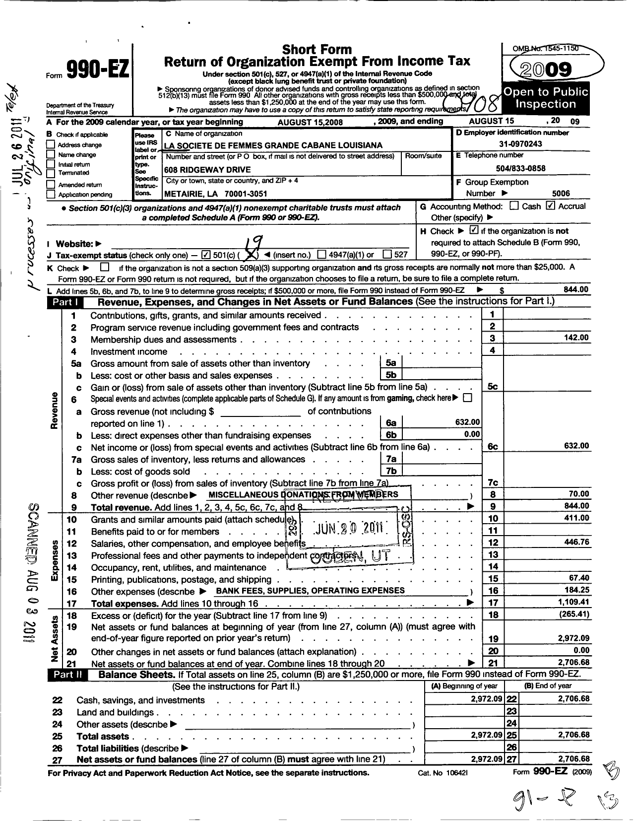 Image of first page of 2008 Form 990EO for La Societe de Femmes Grande Du La