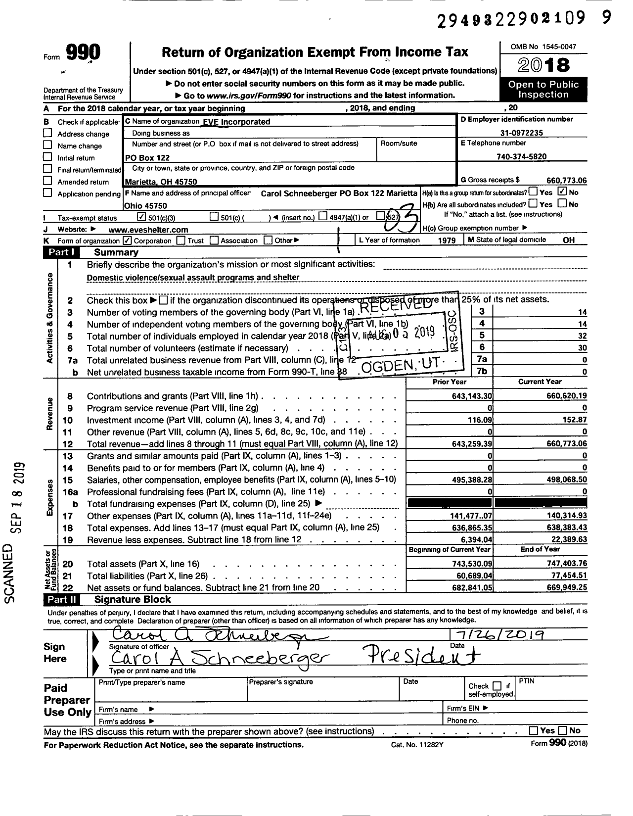 Image of first page of 2018 Form 990 for EVE Incorporated