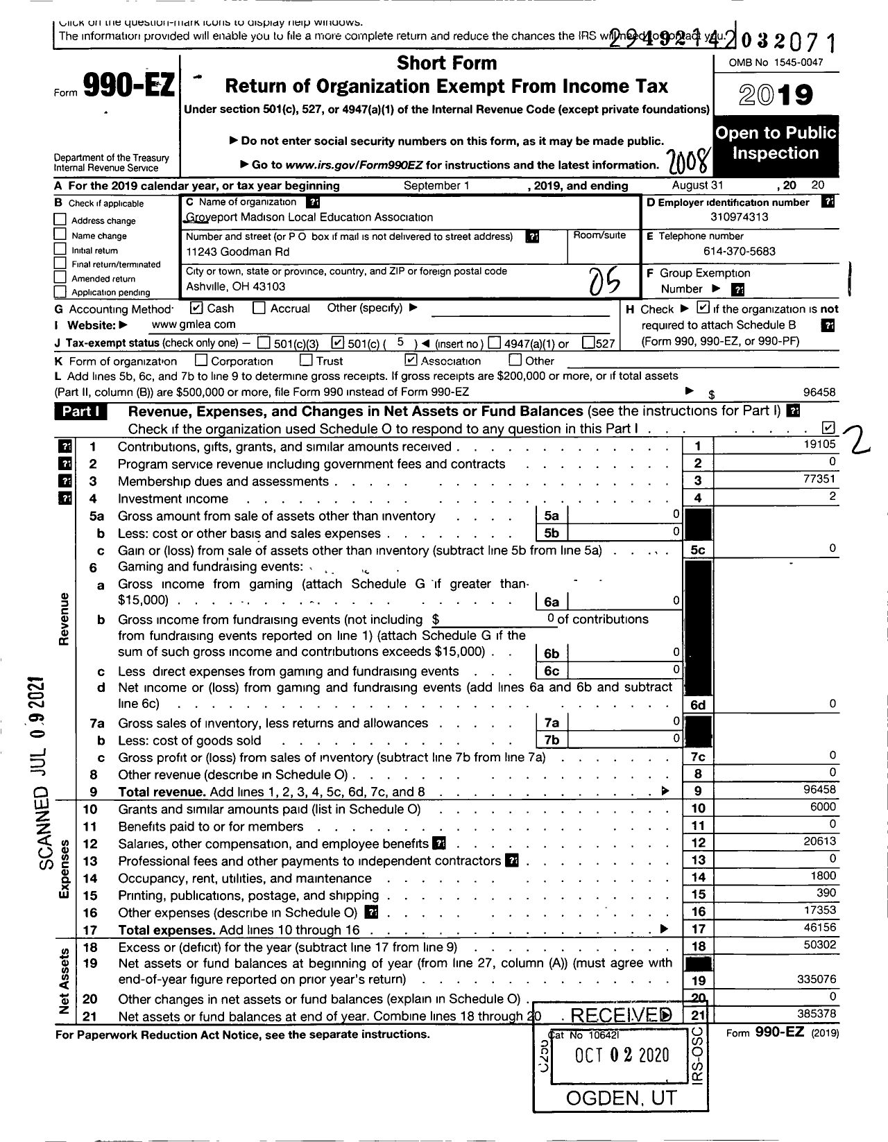 Image of first page of 2019 Form 990EO for Groveport Madison Local Education Association