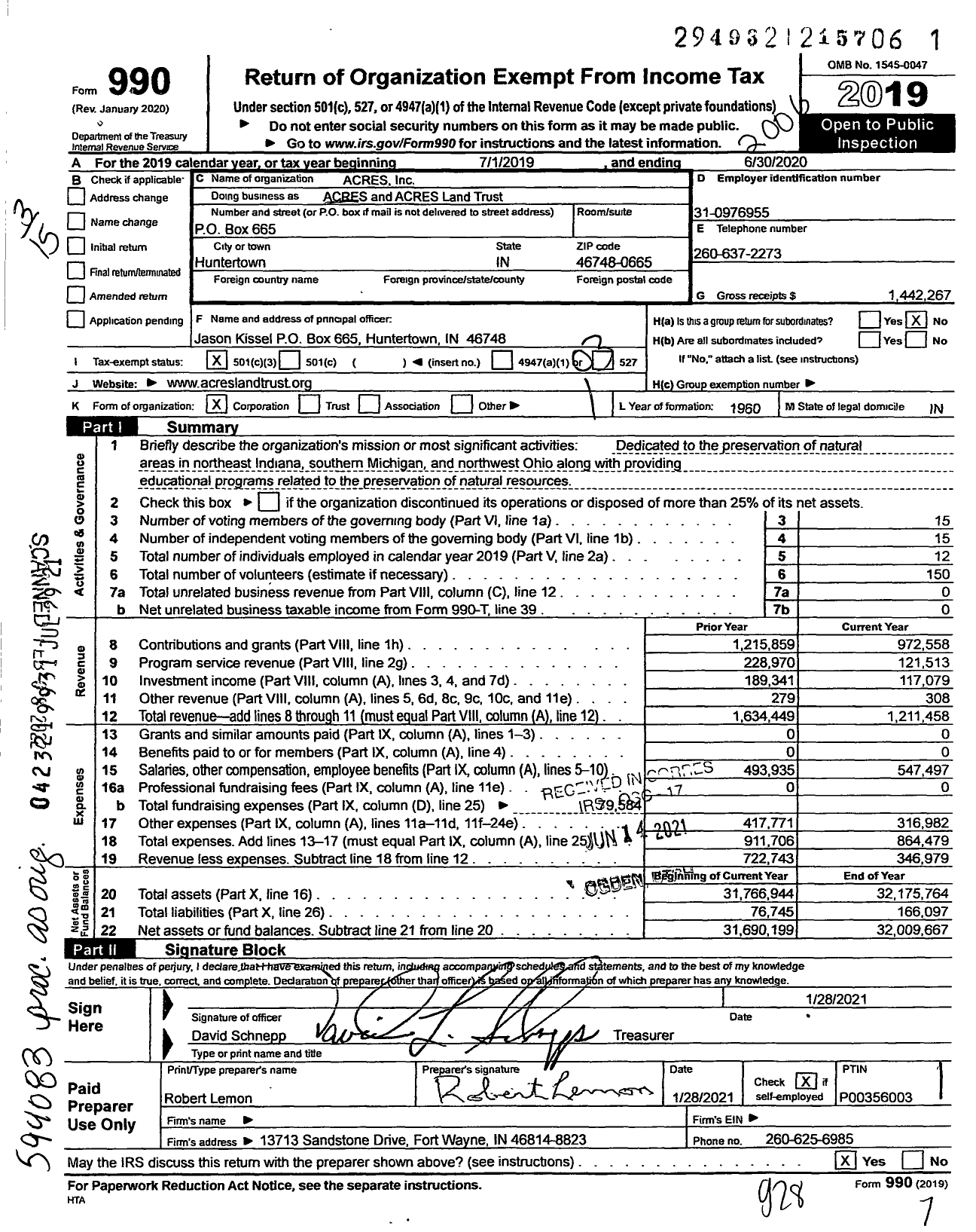 Image of first page of 2019 Form 990 for ACRES and ACRES Land Trust