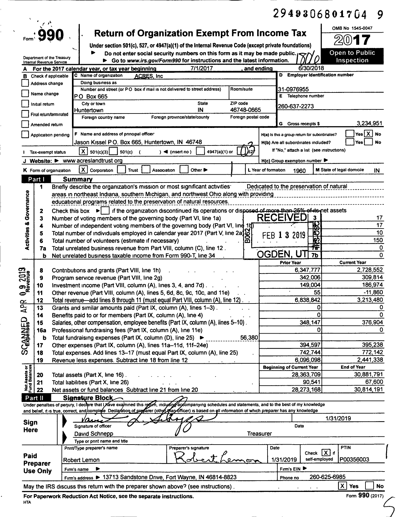 Image of first page of 2017 Form 990 for ACRES and ACRES Land Trust