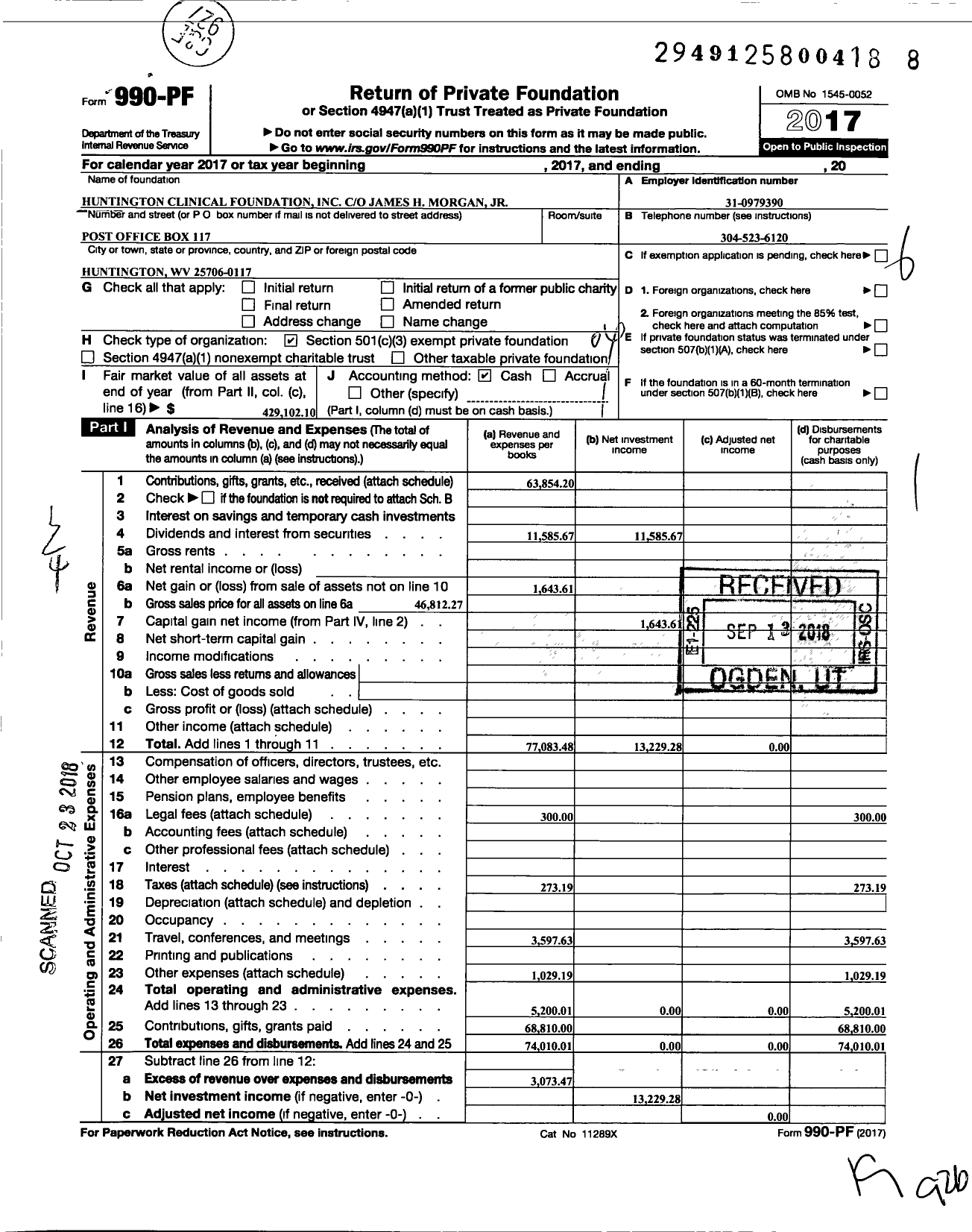 Image of first page of 2017 Form 990PF for Huntington Clinical Foundation