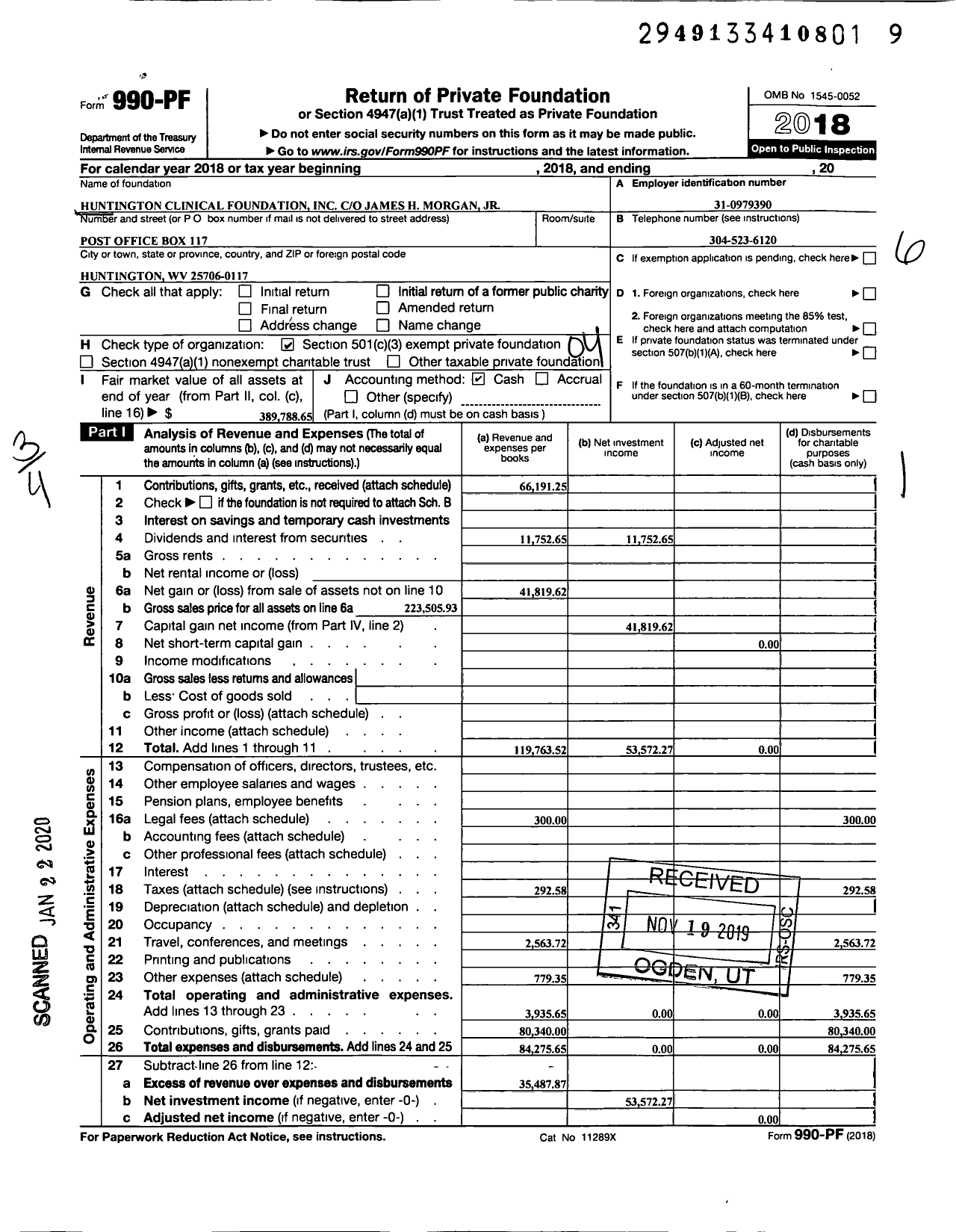 Image of first page of 2018 Form 990PF for Huntington Clinical Foundation