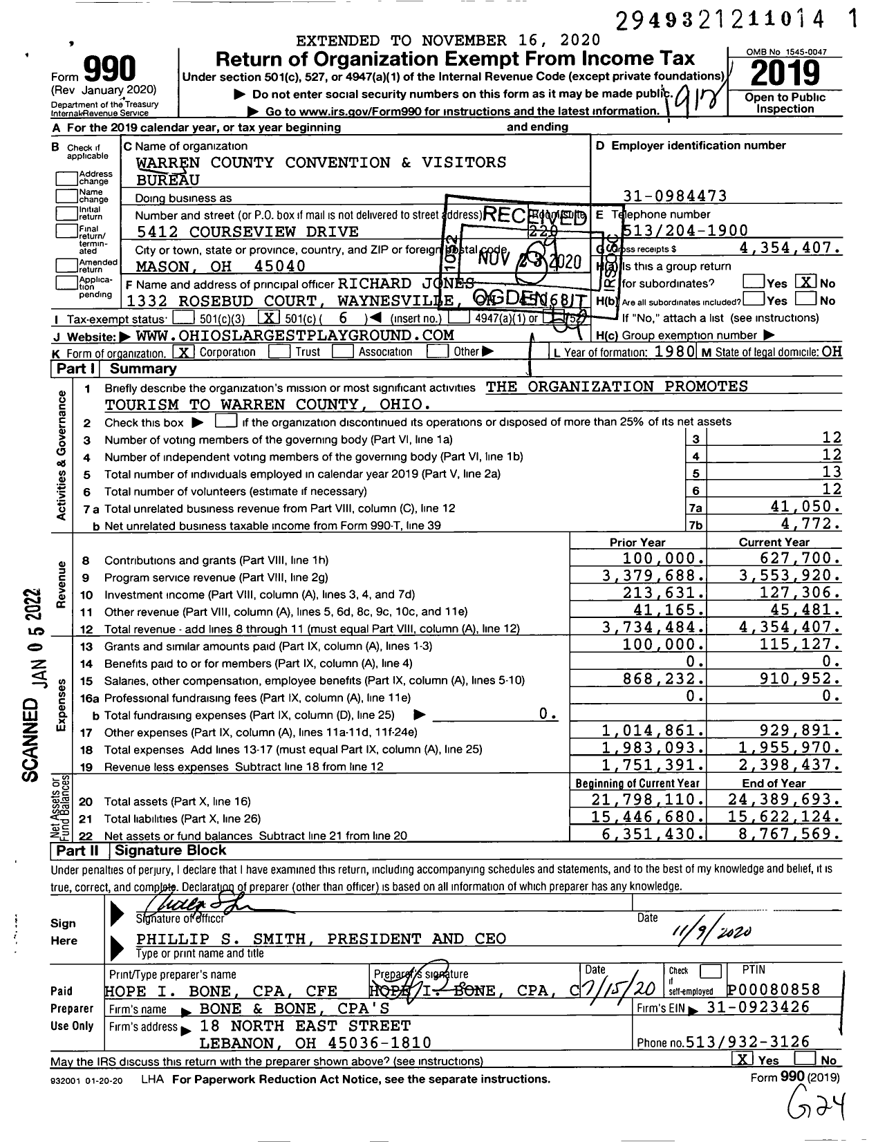 Image of first page of 2019 Form 990O for Warren County Convention and Visitors Bureau (WCCVB)