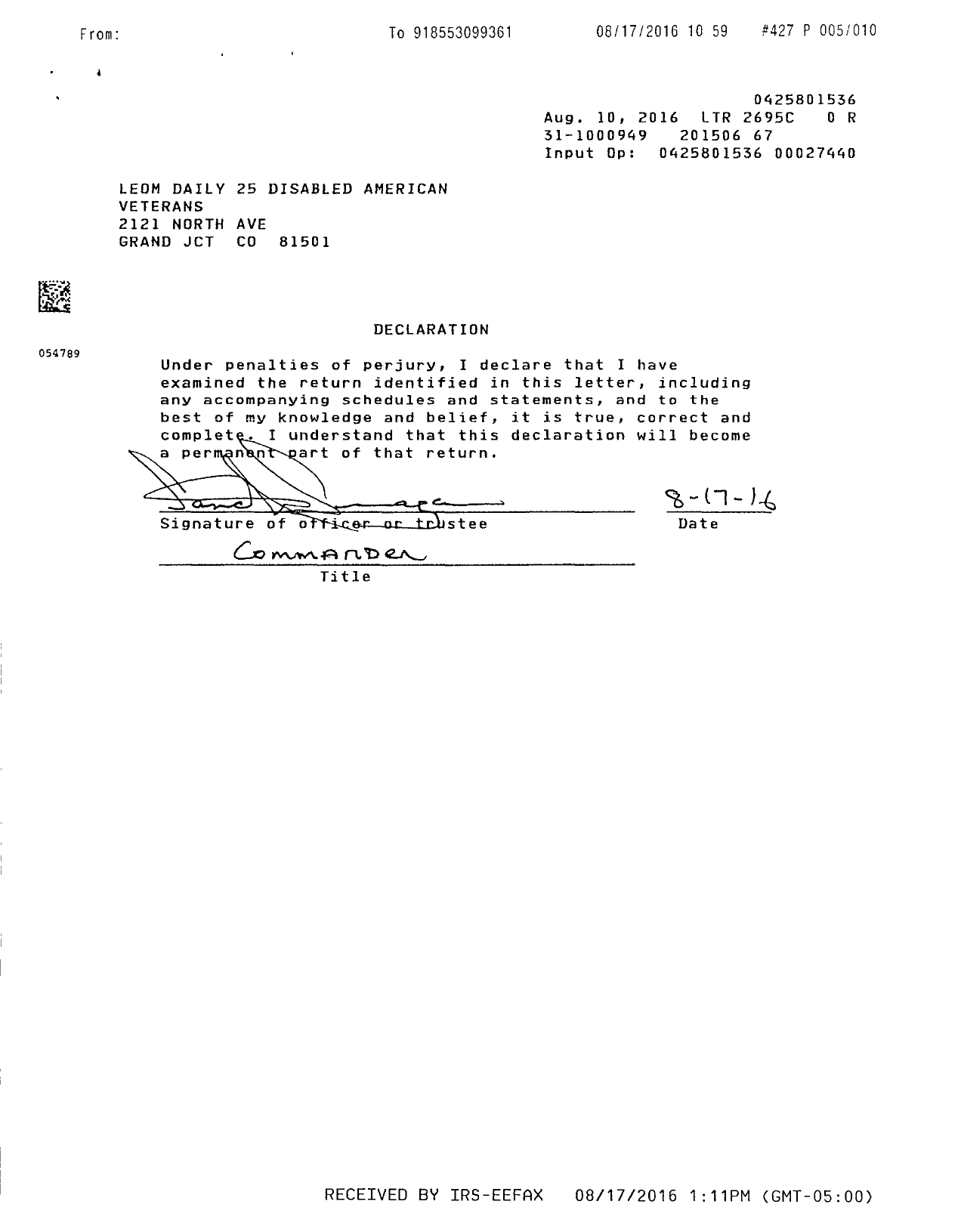 Image of first page of 2014 Form 990ER for Disabled American Veterans - 25 Leon Daily