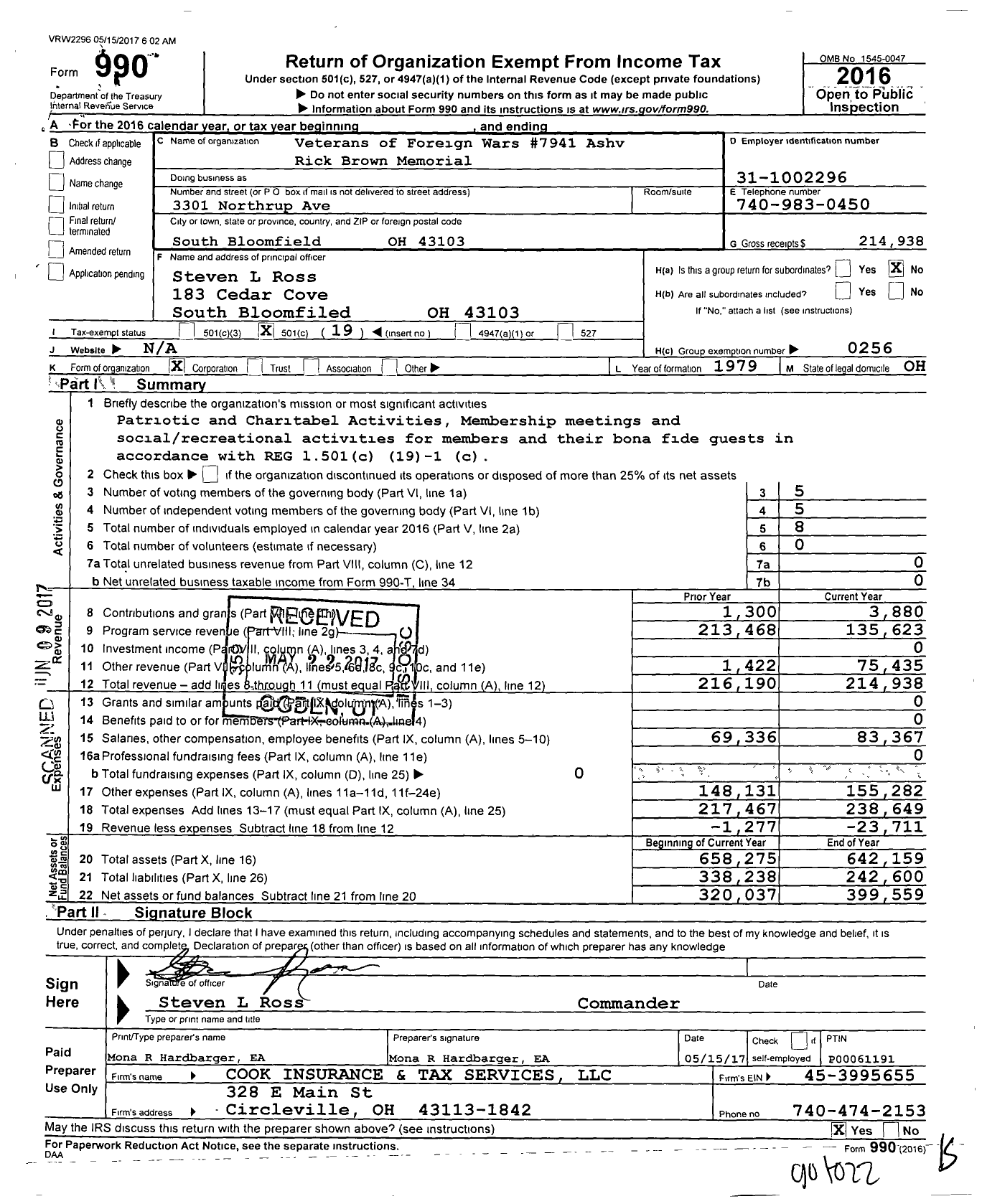 Image of first page of 2016 Form 990O for Ohio VFW - 7941 Post