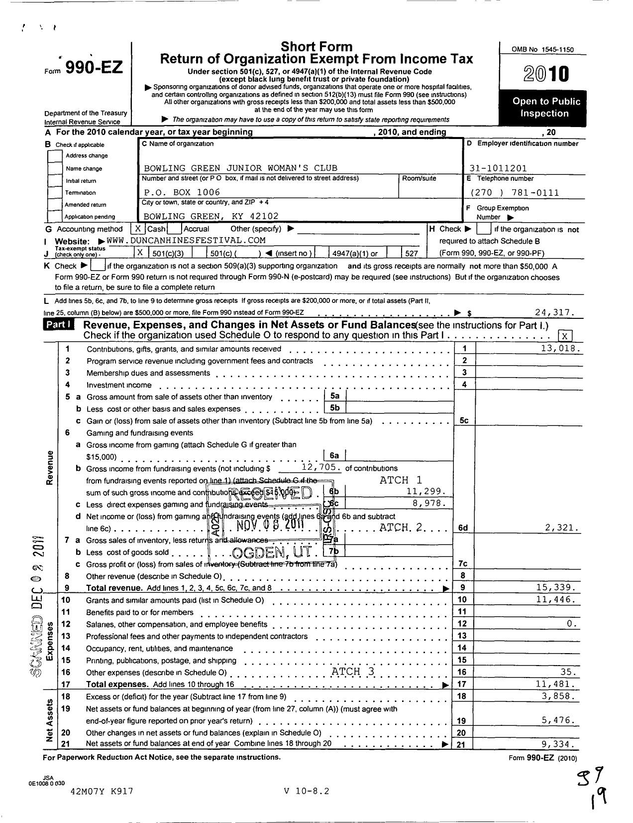 Image of first page of 2010 Form 990EZ for Bowling Green Junior Womens Club